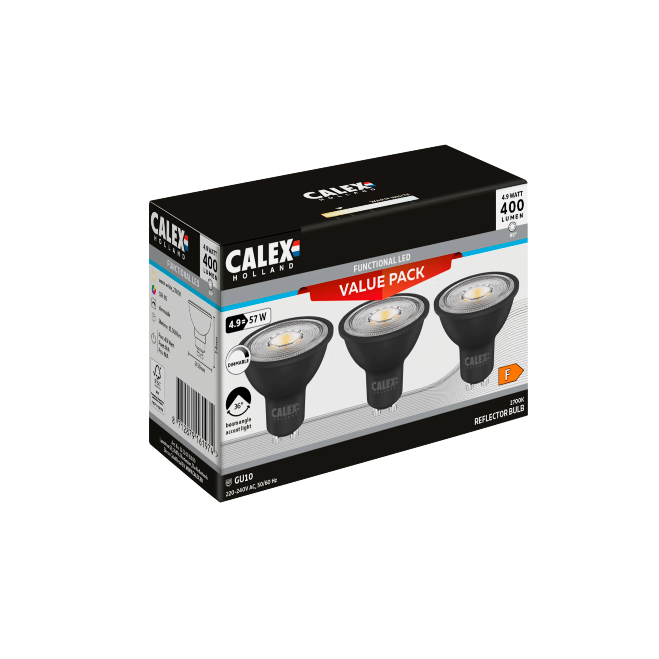 Calex Reflector LED - 3 pack - GU10 - CCT - Black