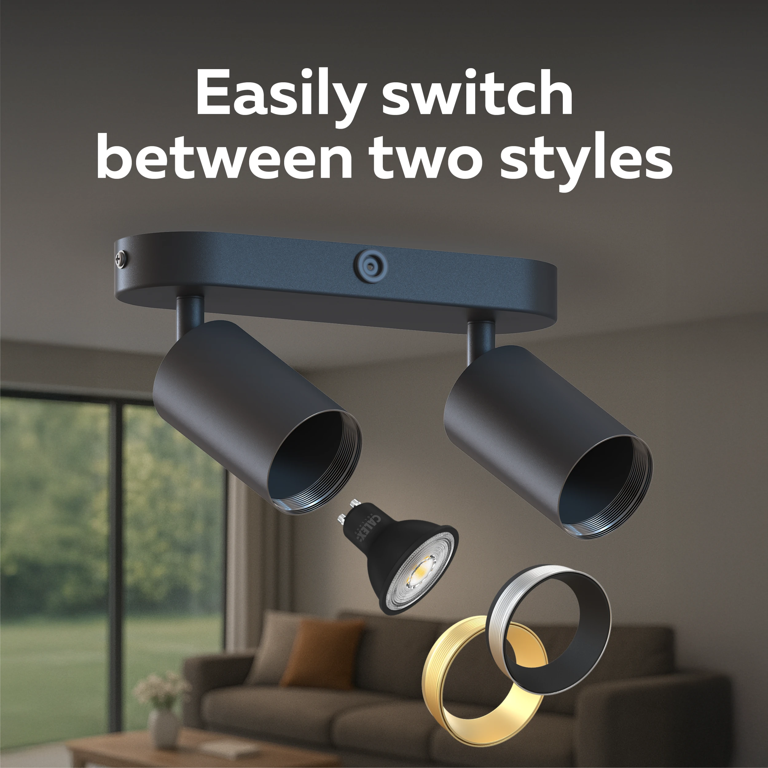 Calex Ceiling Spot Light - 2x GU10 - Oval - Black