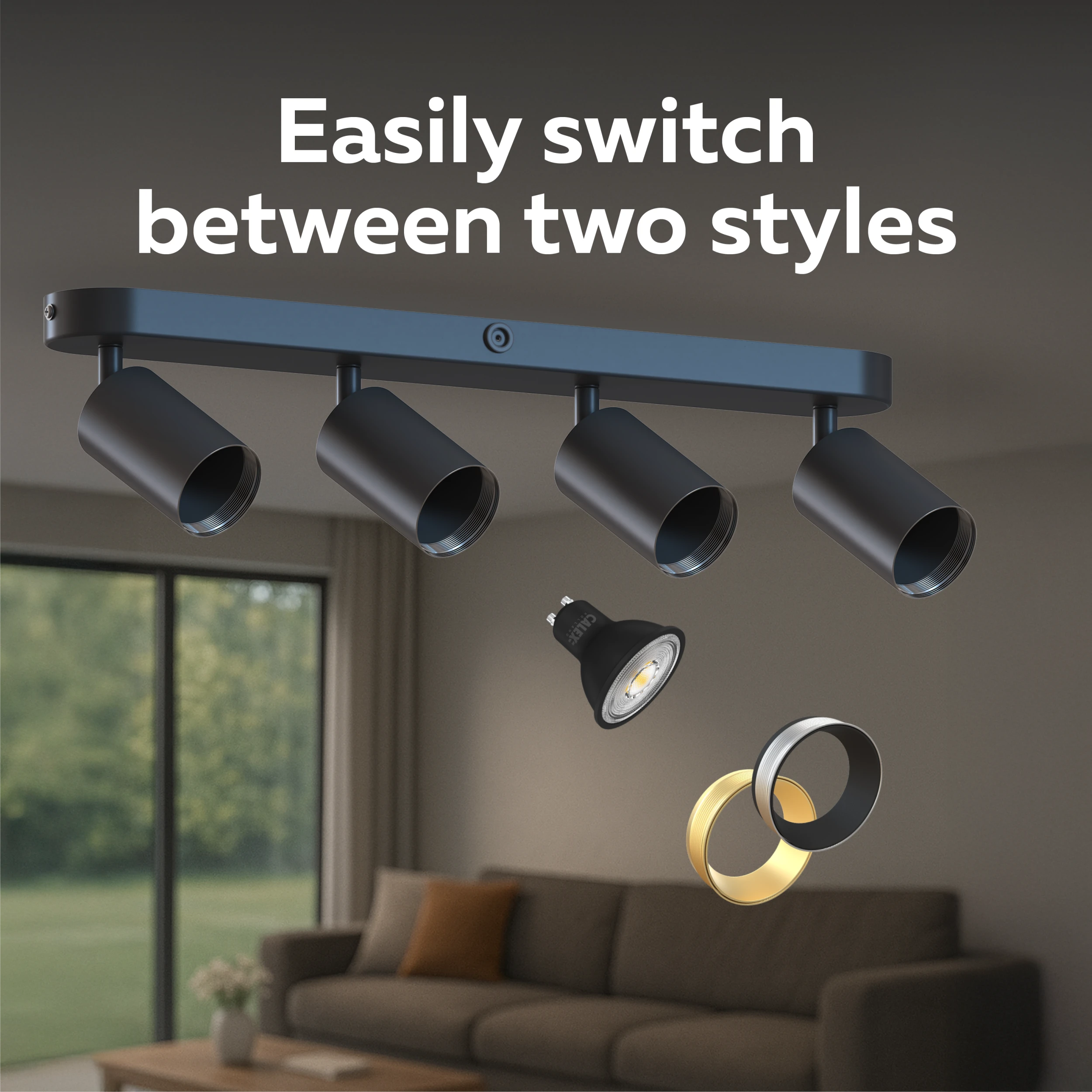 Calex Ceiling Spot Light - 4x GU10 - Oval - Black