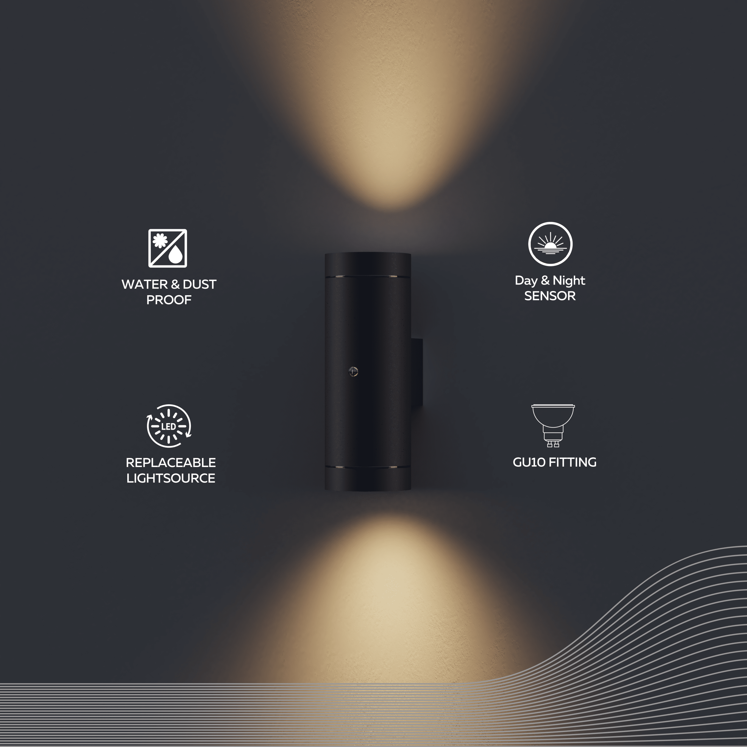 Calex Pavia Wall Light - 2x GU10 - Black