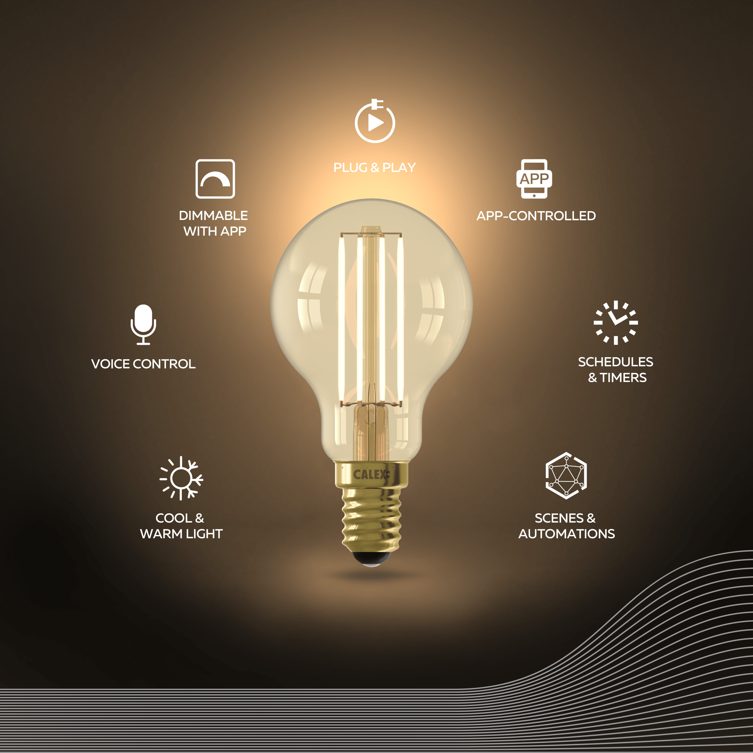 Calex Smart LED Bulb - 2 Pack - E14 - P45 - CCT - Gold