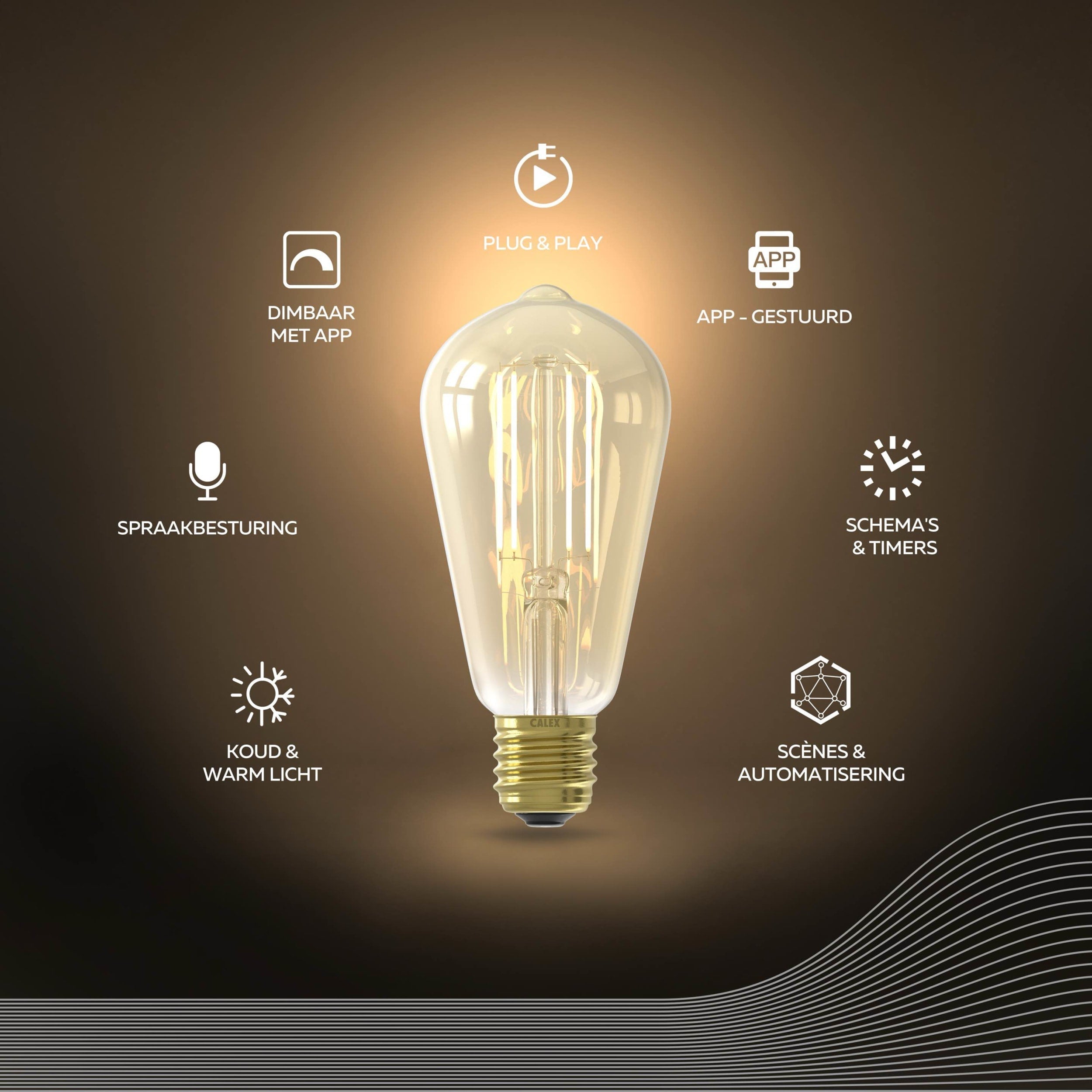 Calex Smart LED Bulb - 2 Pack - E27 - ST64 - CCT - Gold