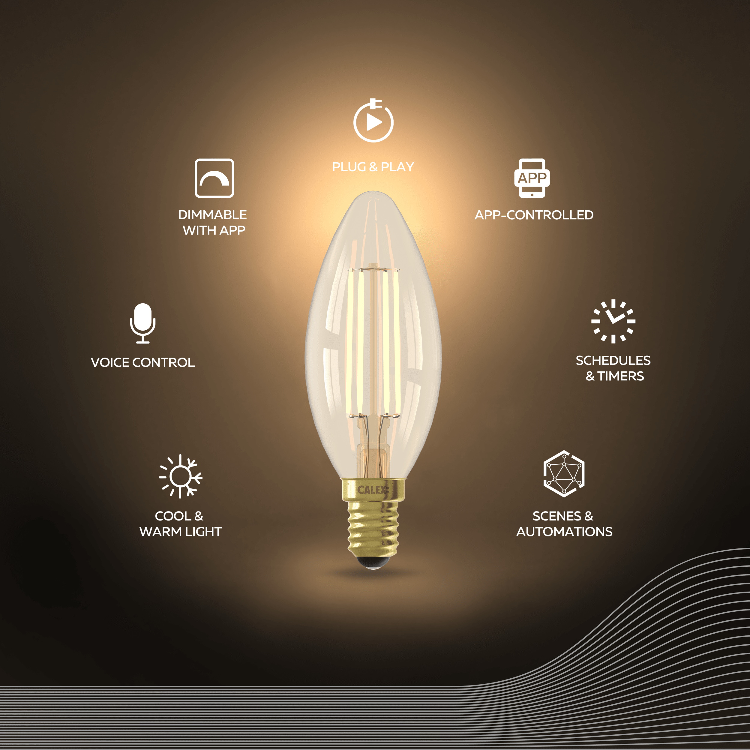 Calex Smart LED Bulb - E14 - Filament - B35 - CCT - Gold