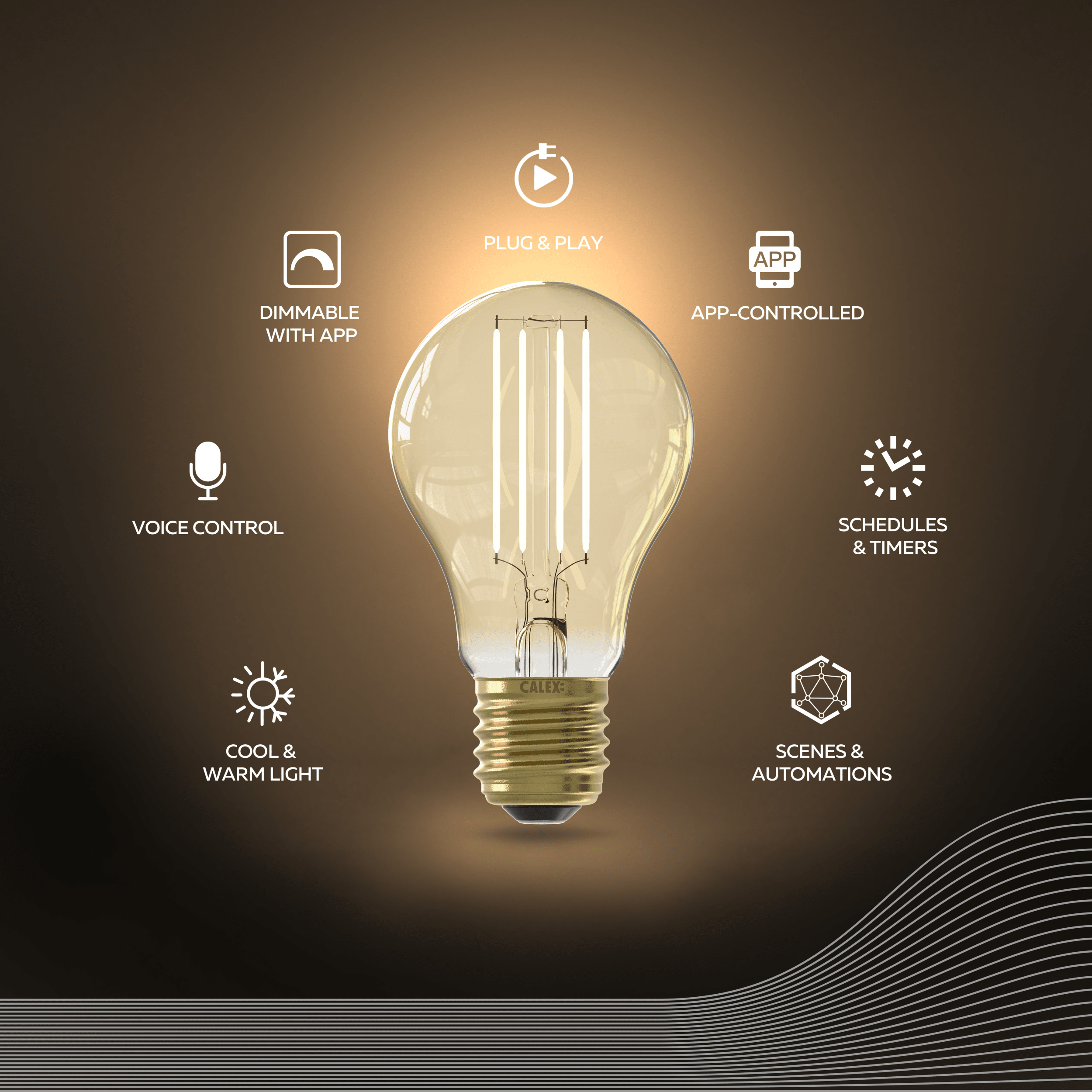 Calex Smart LED Bulb - E27 - Filament - A60 - CCT - Gold