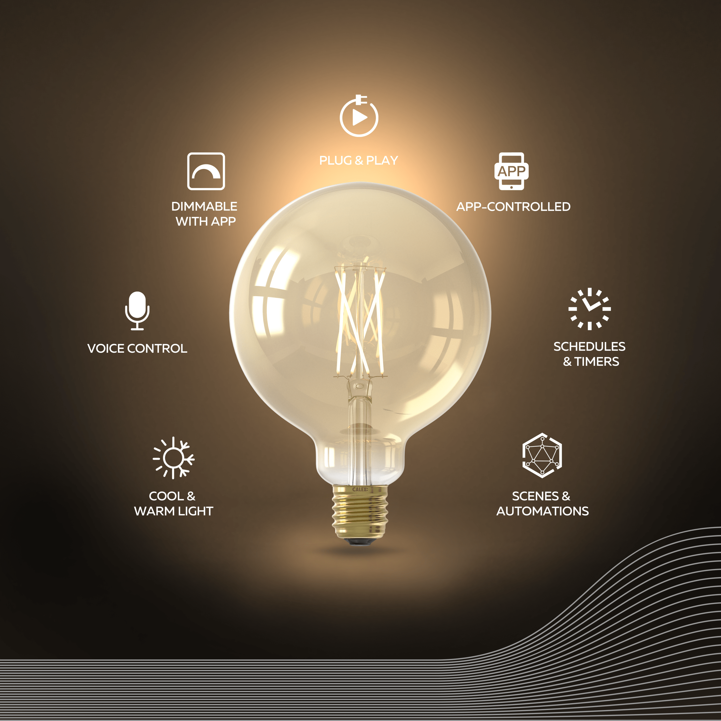 Calex Smart LED Bulb - E27 - Filament - G125 - CCT - Gold