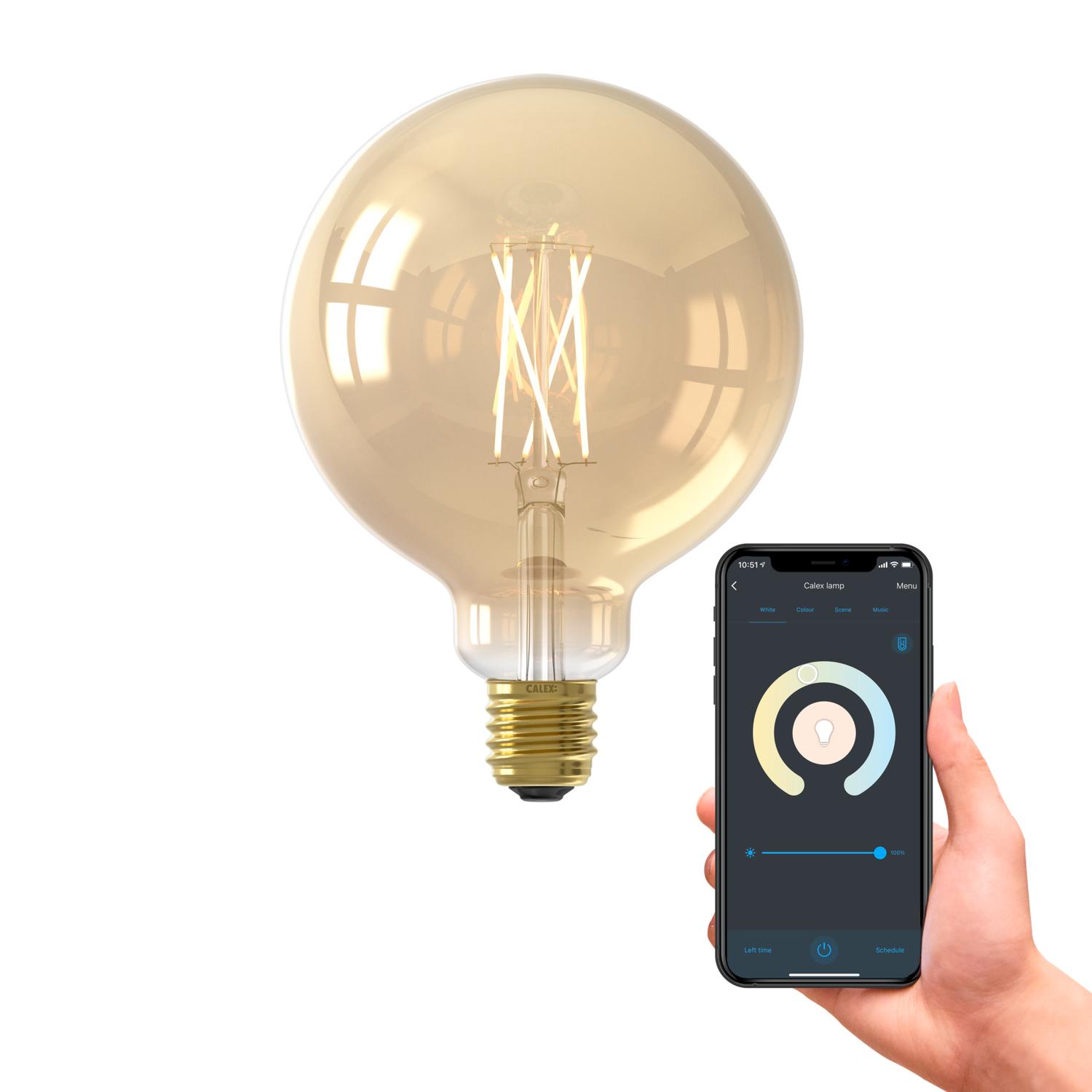 Calex Smart LED Bulb - E27 - Filament - G125 - CCT - Gold