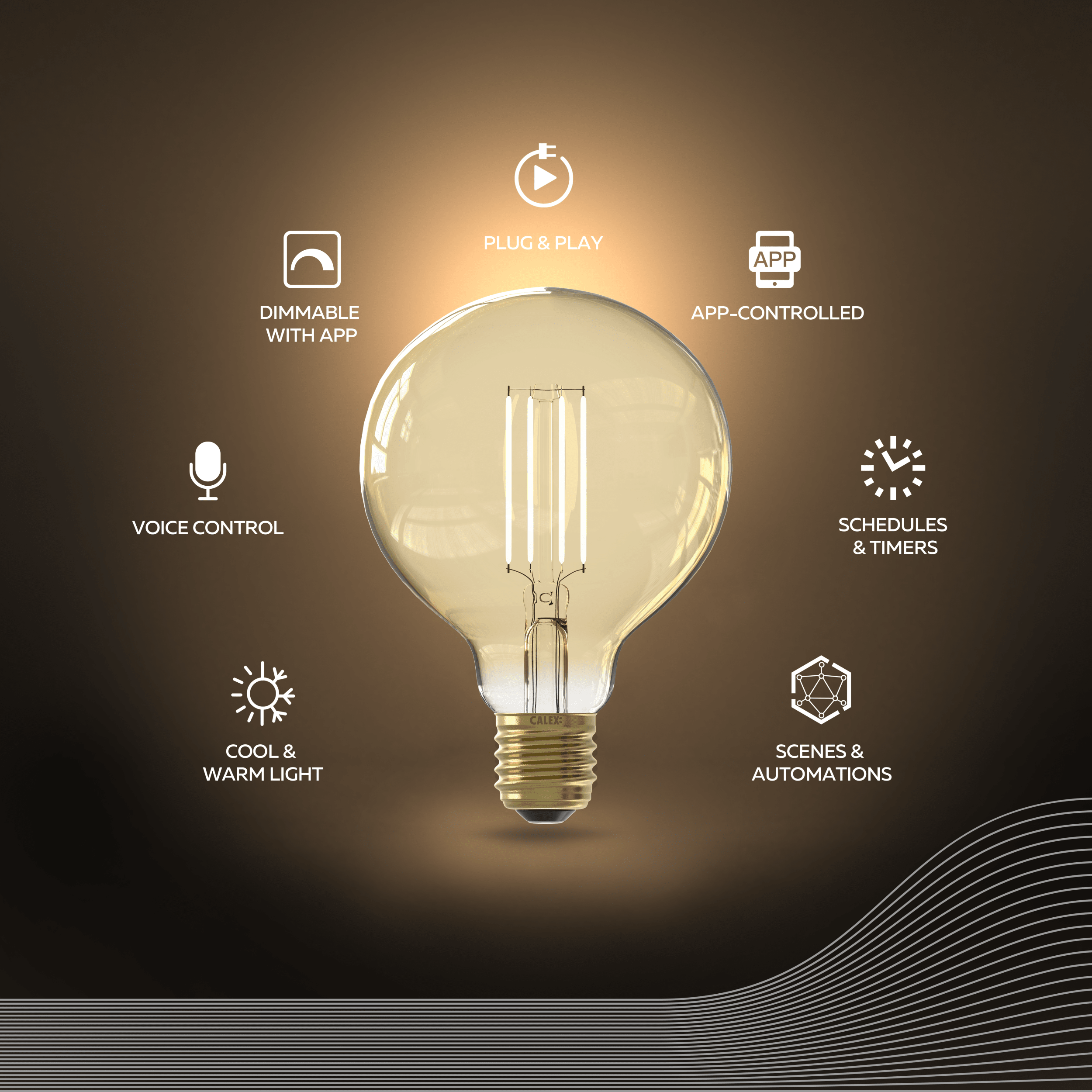 Calex Smart LED Bulb - E27 - Filament - G95 - CCT - Gold
