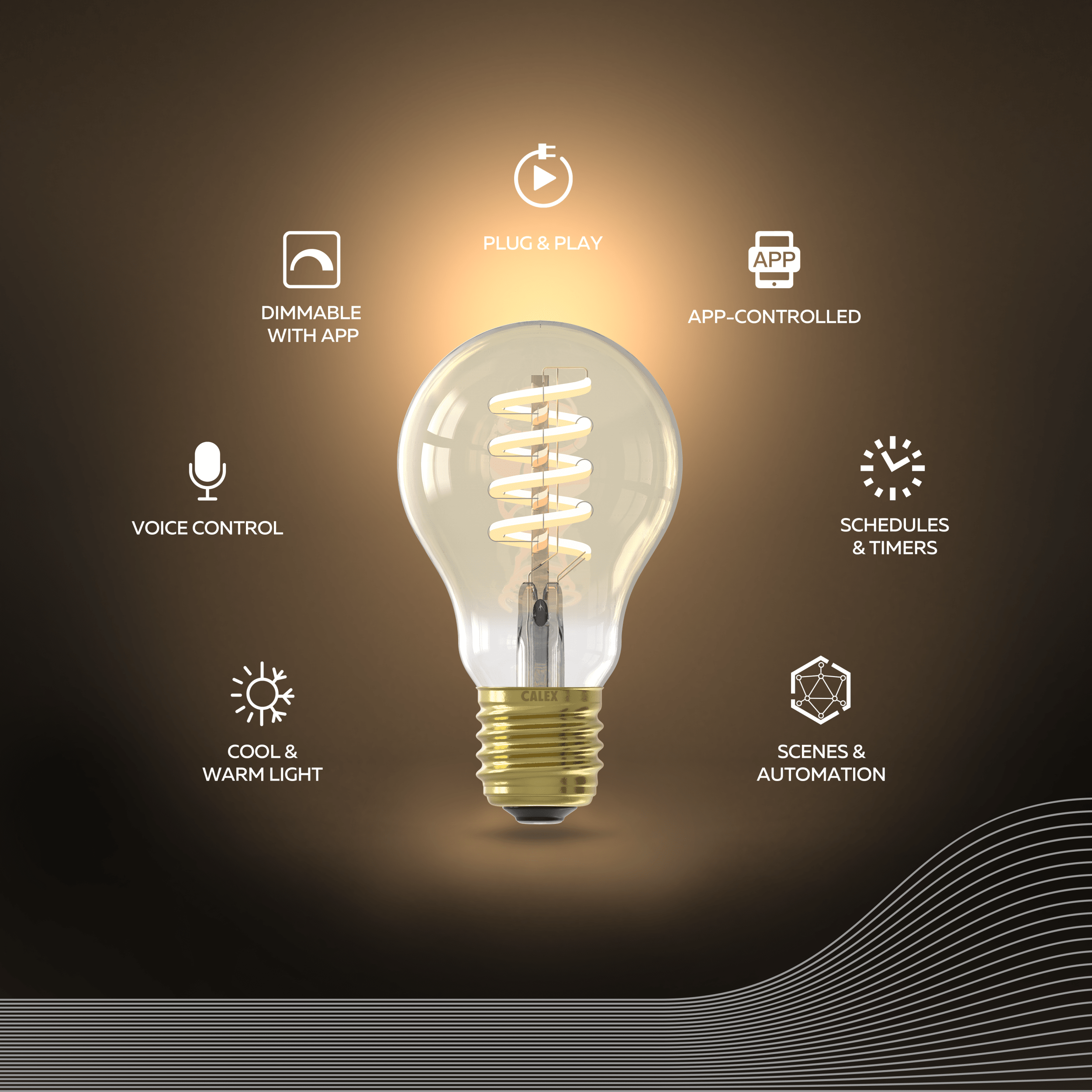 Calex Smart Spiral LED Bulb - E27 - A60 - CCT - Gold