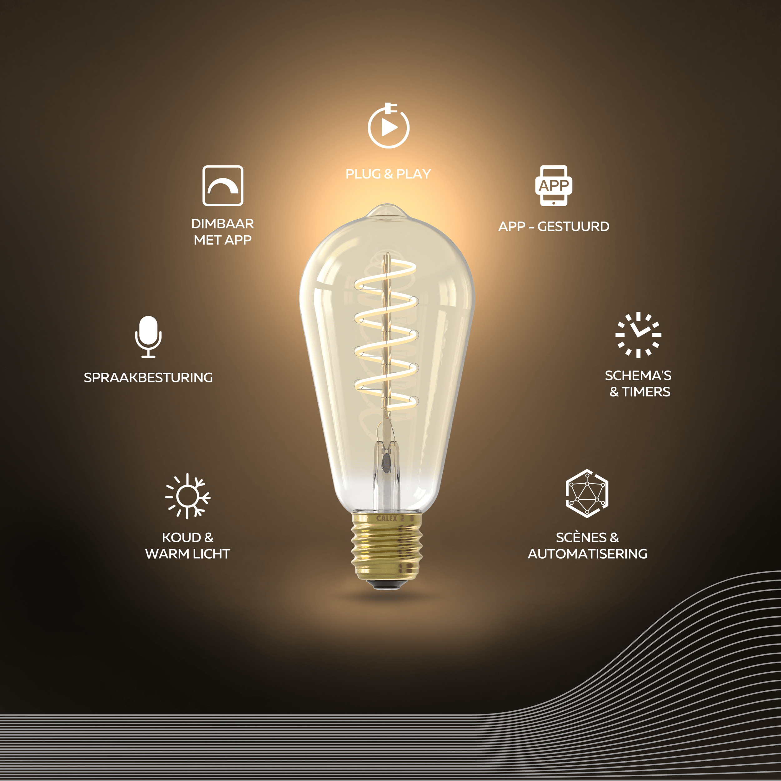 Calex Smart Spiral LED Bulb - E27 - ST64 - CCT - Gold