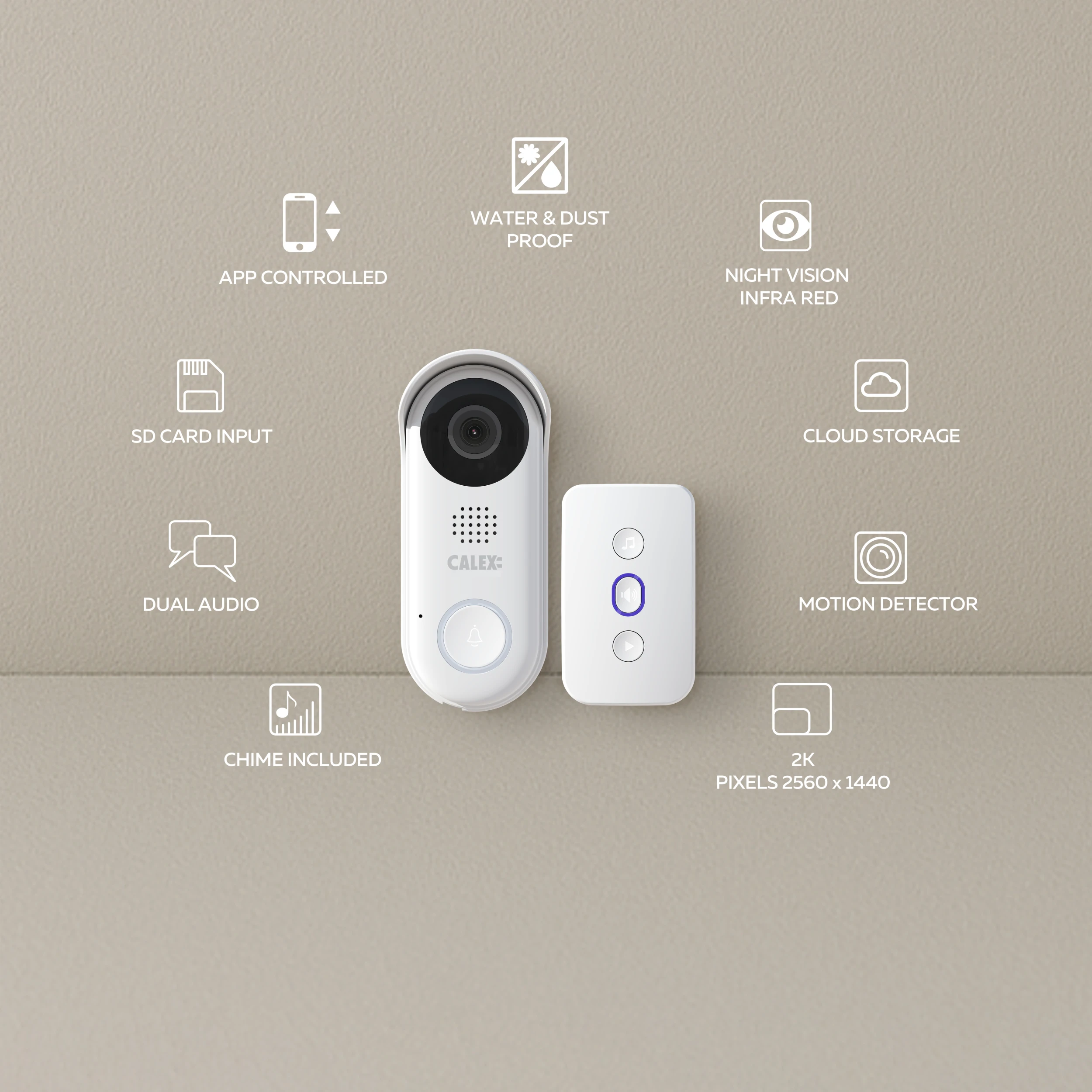 Calex Smart Video Doorbell - 2K - White