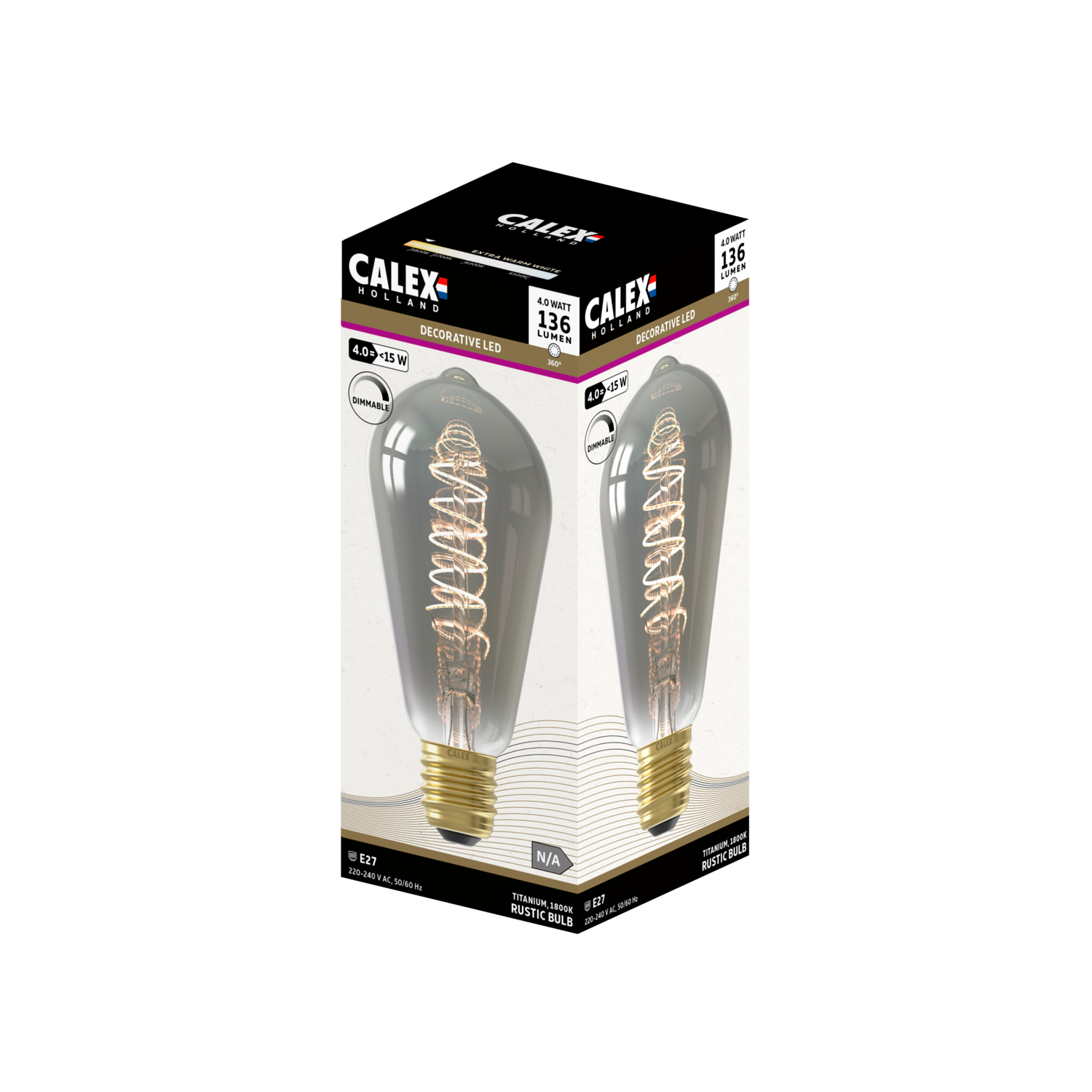 Calex Spiral Filament LED Bulb - E27 - ST64 - Titanium