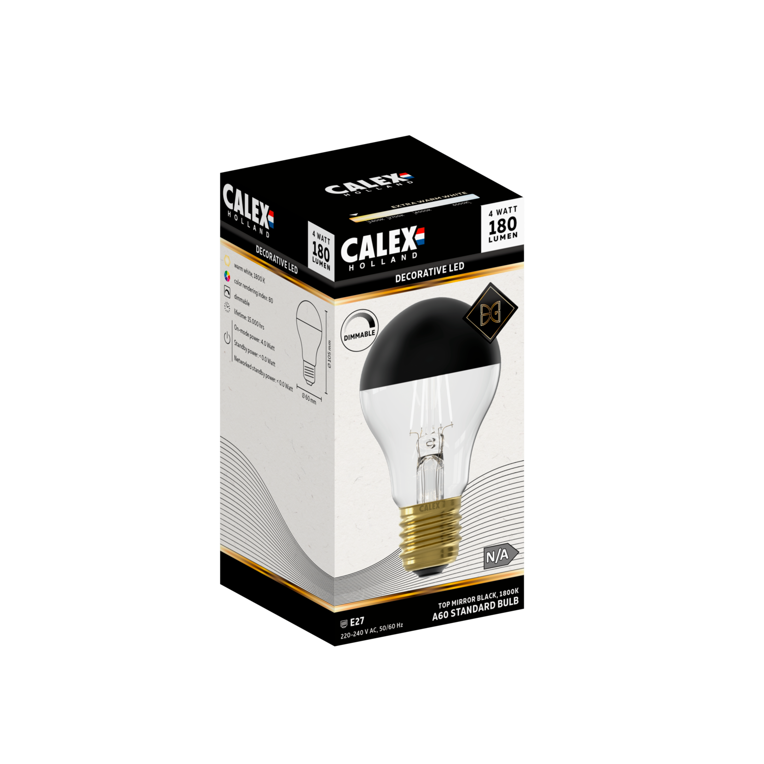 Calex Top Mirror LED Bulb - E27 - A60 - Black