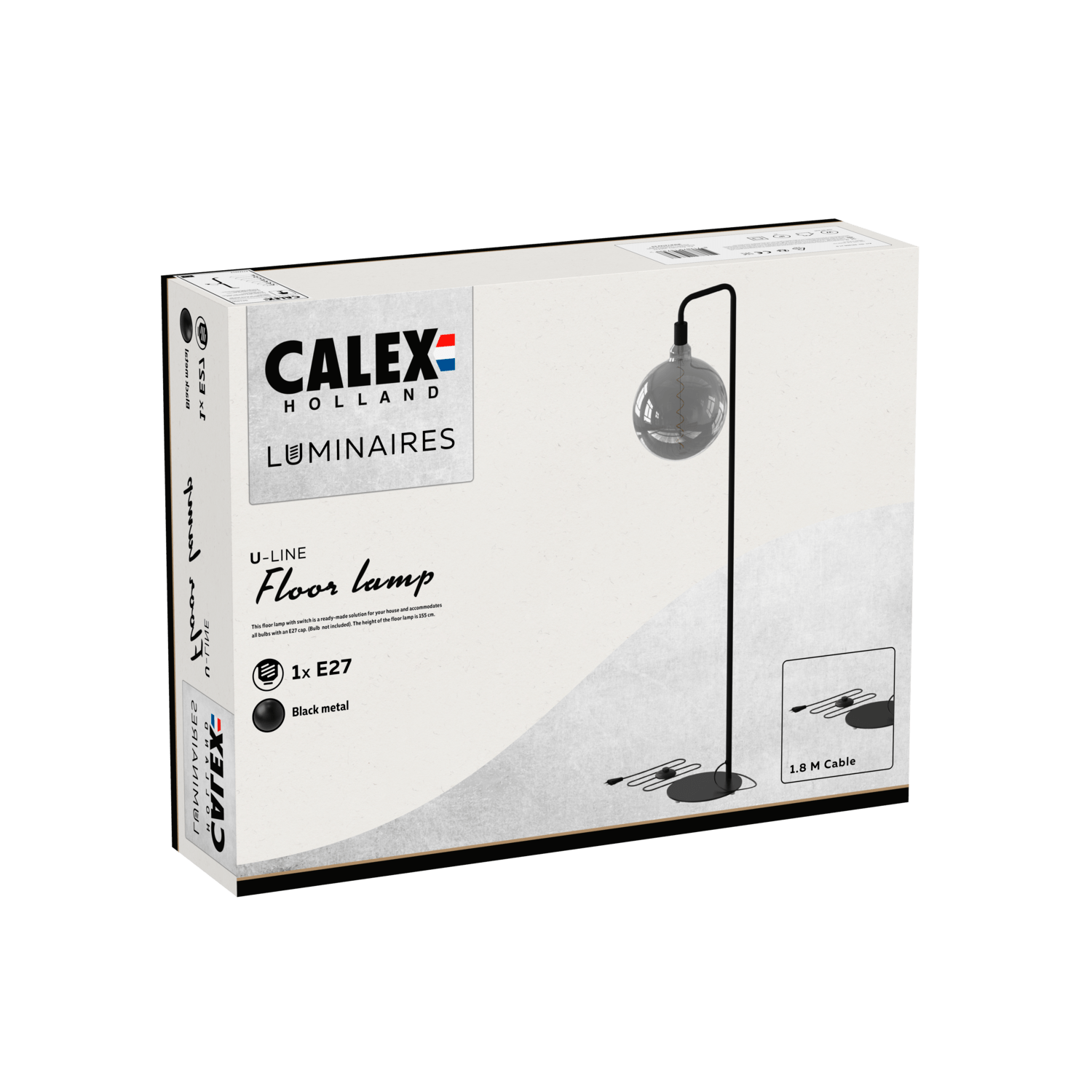 Calex U-Line Floor Lamp - E27 - Black