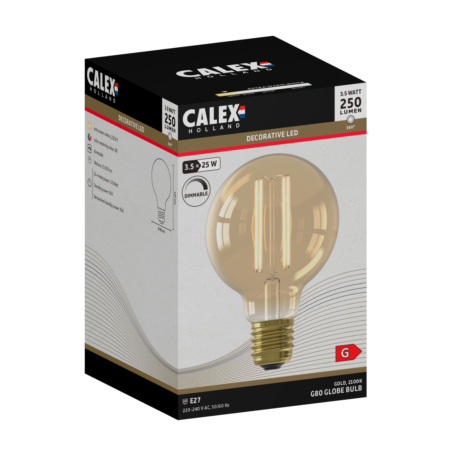 Calex Warm Filament LED Bulb - E27 - G80 - Gold