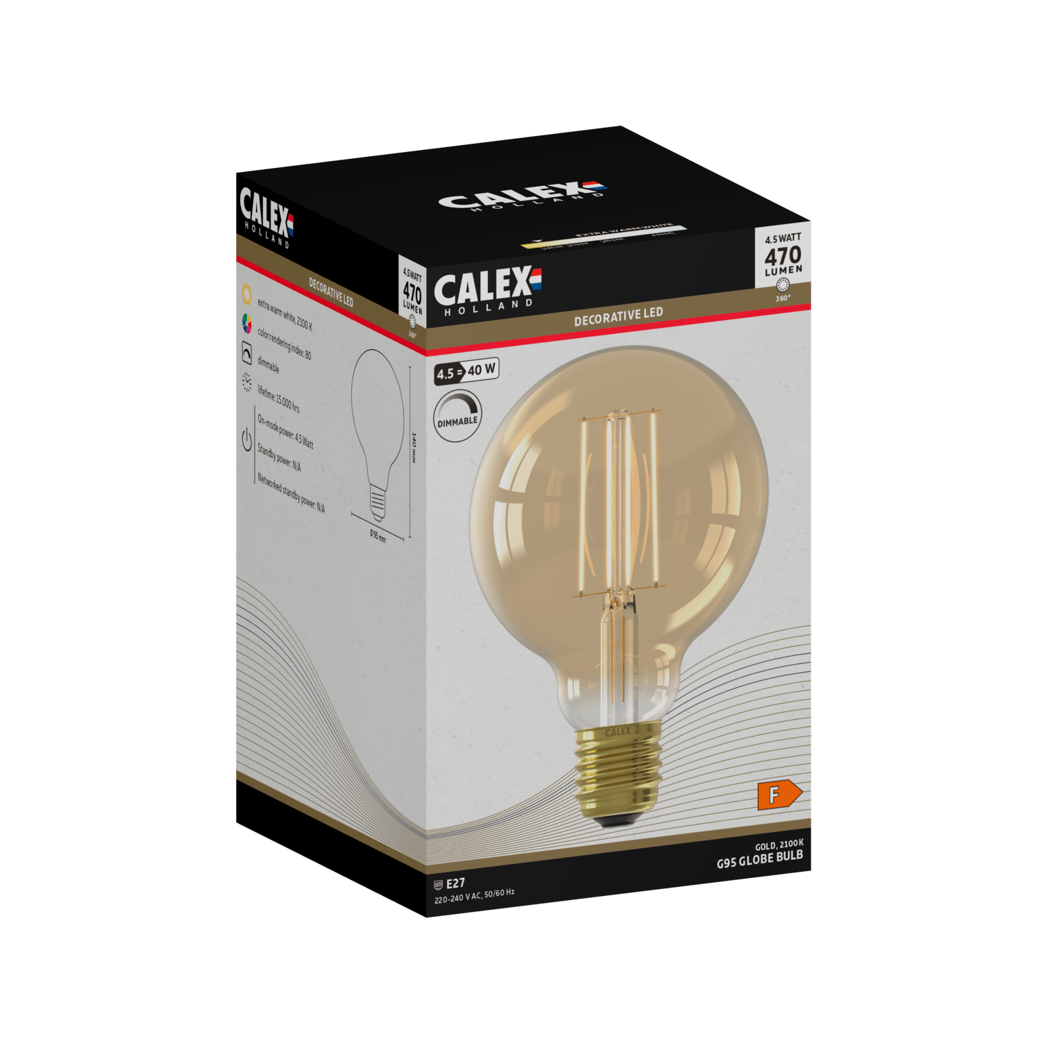 Calex Warm Filament LED Bulb - E27 - G95 - Gold