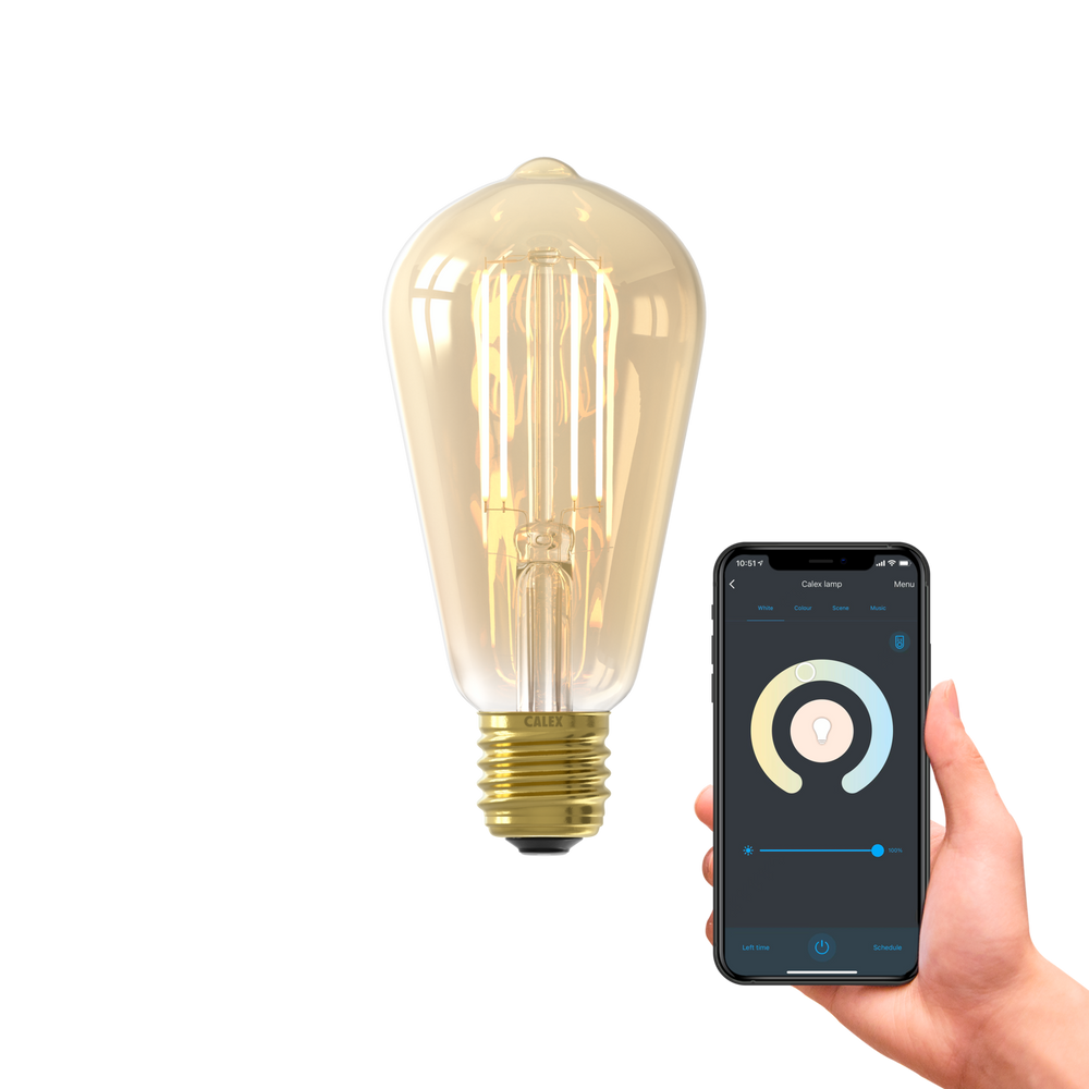 Calex Slimme LED Lamp - E27 - Filament - ST64 - Goud - Warm Wit - 7W