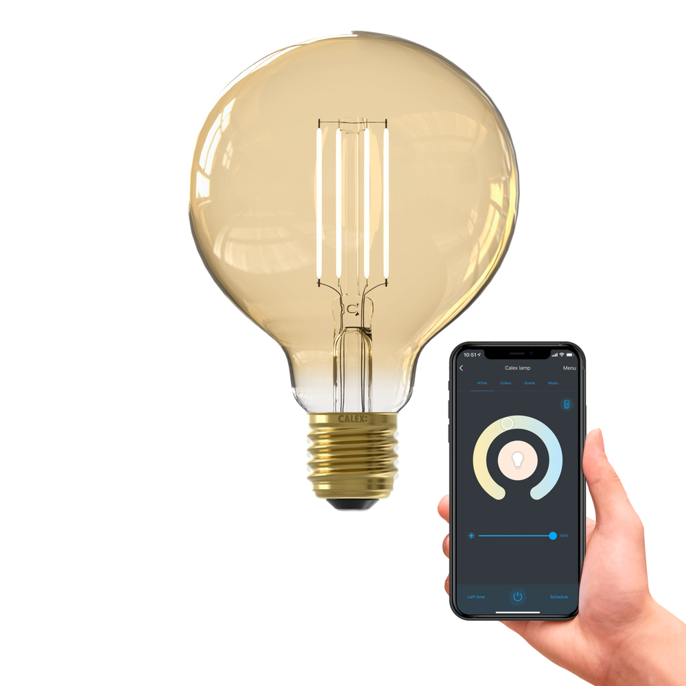 Calex Smart LED Bulb - E27 - Filament - G95 - Gold - Warm White - 7W