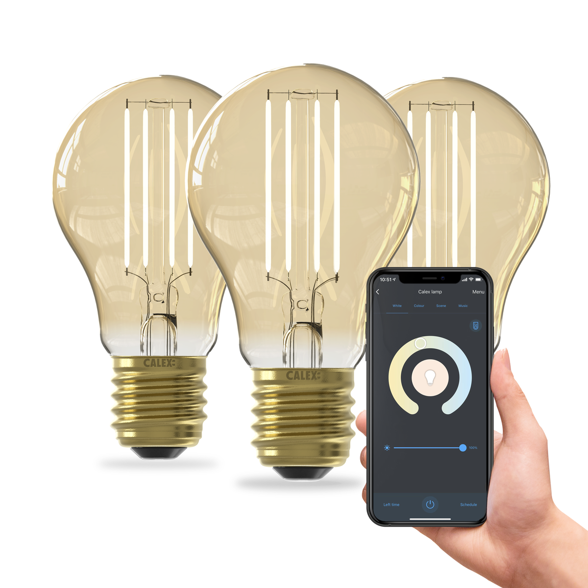 Calex Smart LED Bulb - 3 pieces - E27 - Filament - A60 - Gold - Warm White - 7W