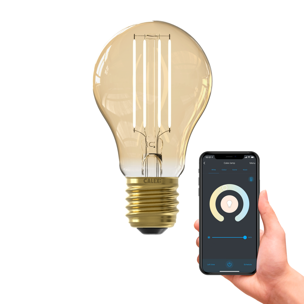 Calex Slimme LED Lamp - E27 - Filament - A60 - Goud - Warm Wit - 7W