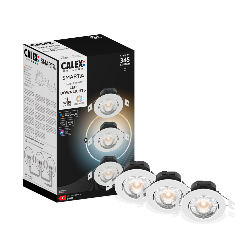 Calex Slimme LED Inbouwspots - 3 stuks - Warm Wit - Wit