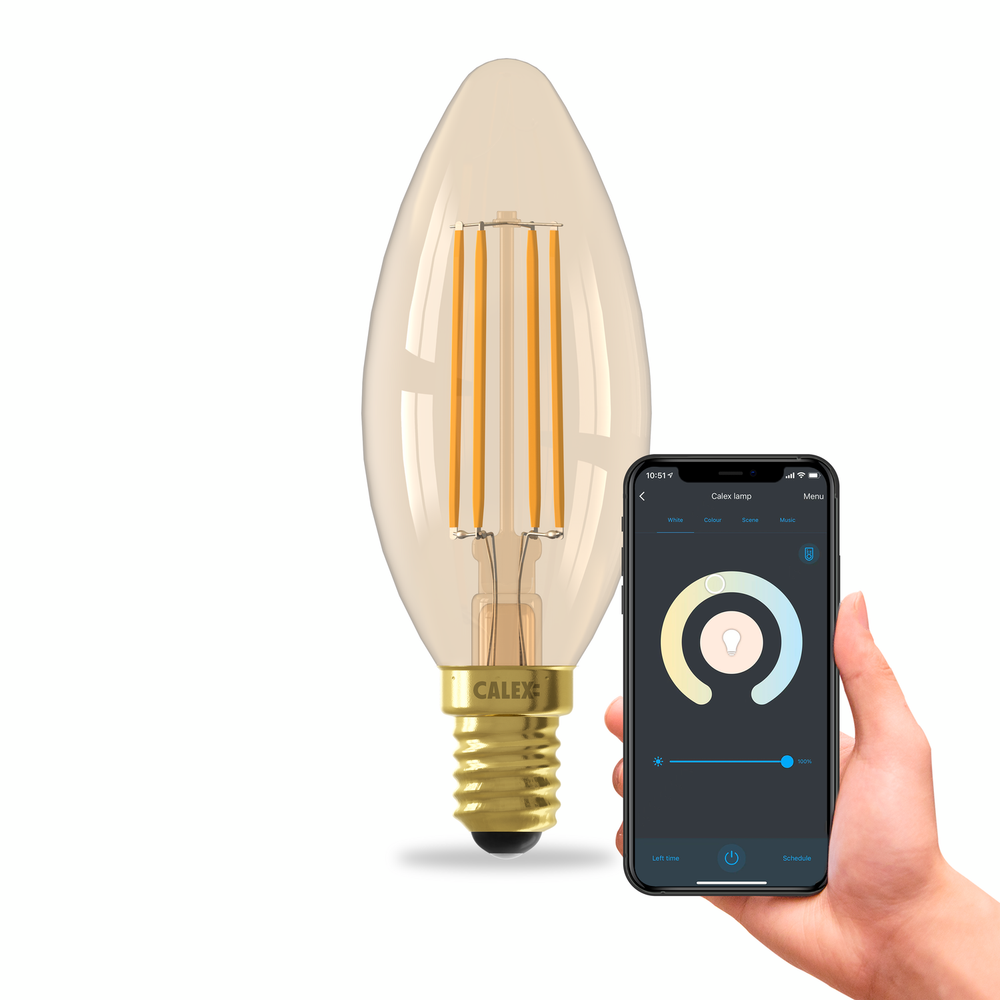 Calex Smart LED Bulb - E14 - Filament - B35 - Gold - Warm White - 4.9W