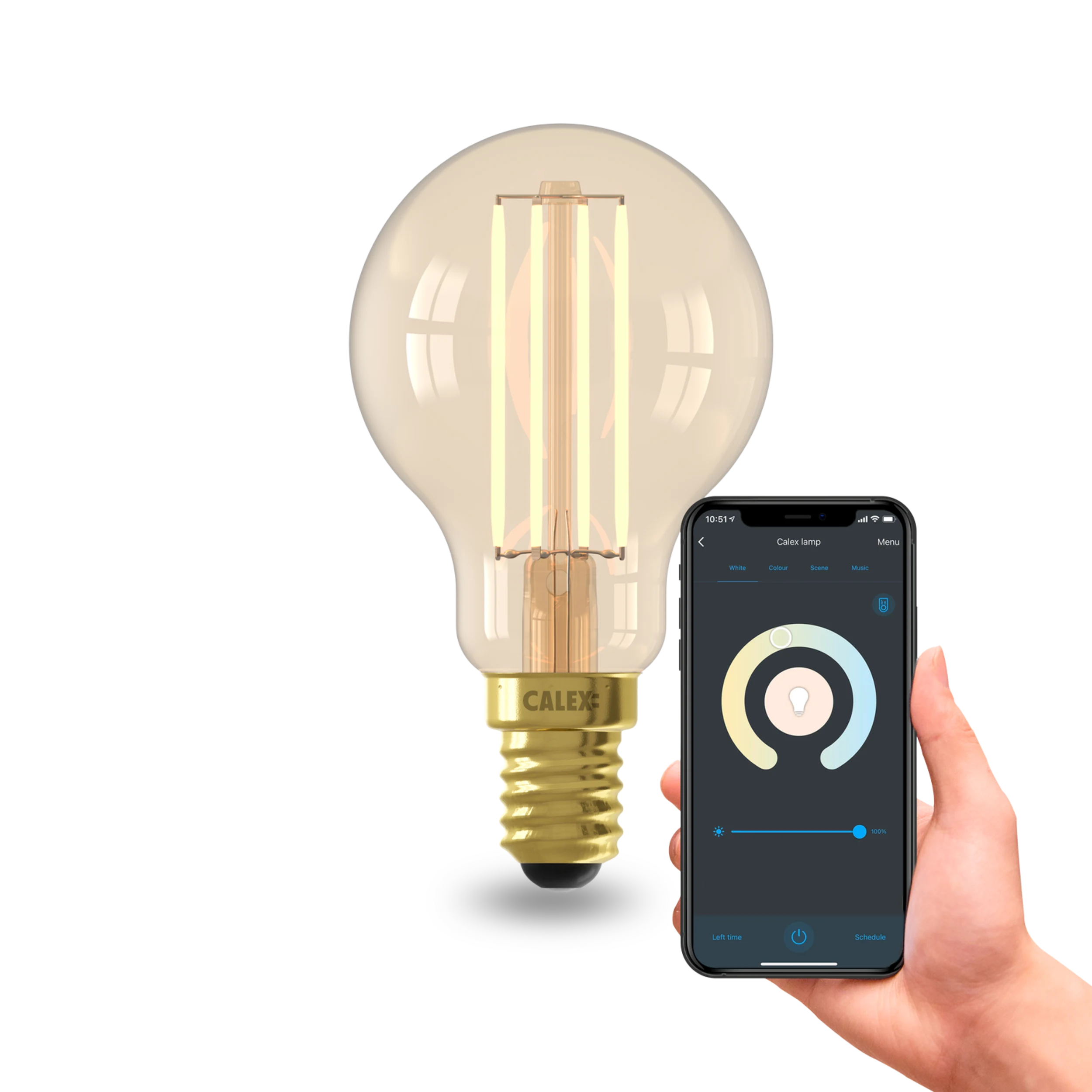 Calex Smart LED Bulb - E14 - Filament - P45 - CCT - Gold