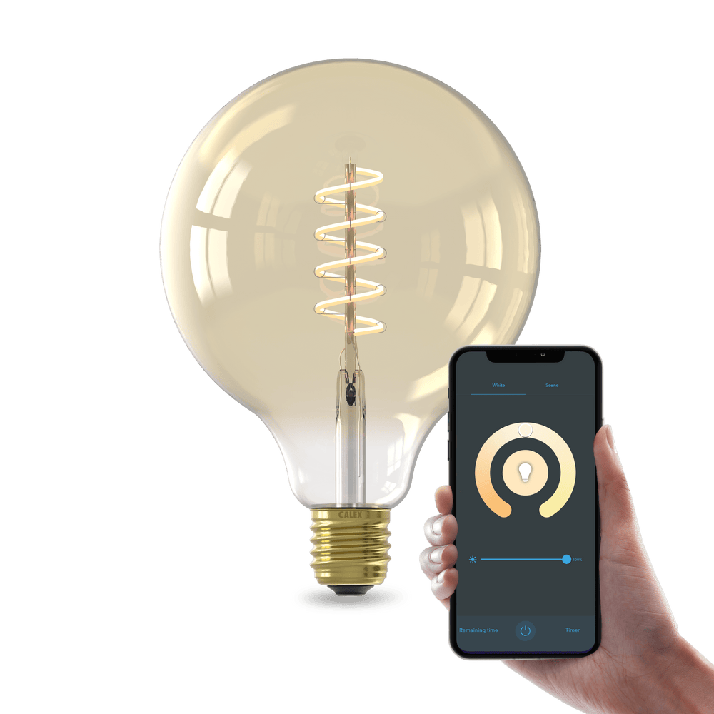 Calex Smart LED Bulb - E27 - Spiral Filament - G125 - Gold - Warm White - 7W