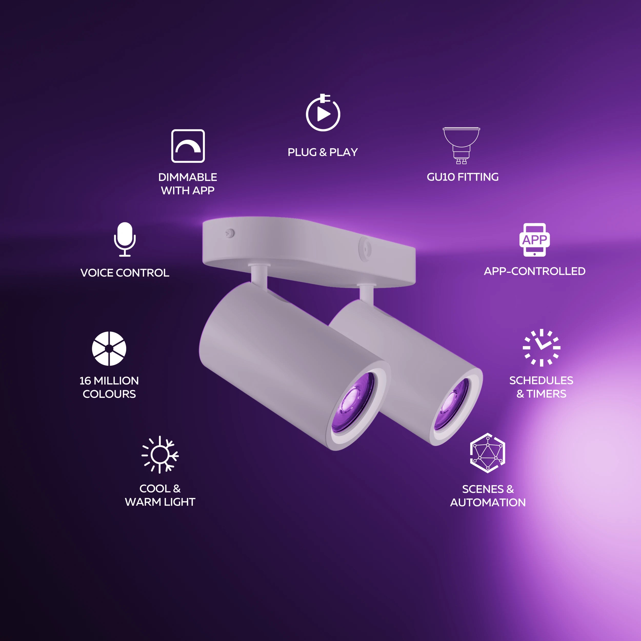 Calex Smart Ceiling Light - 2 Light Spot - White