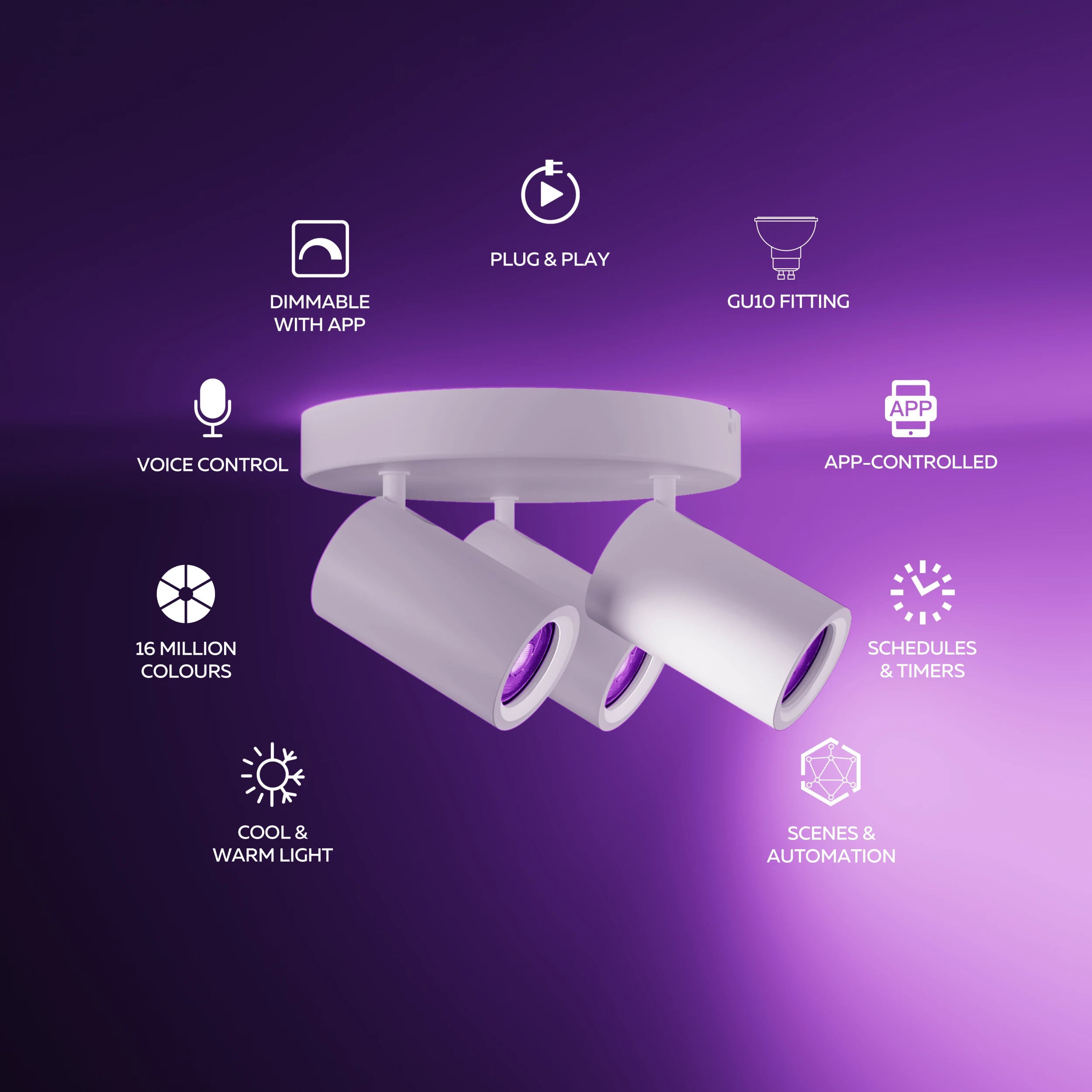 Calex Smart Ceiling Light - 3 Light Spot - White