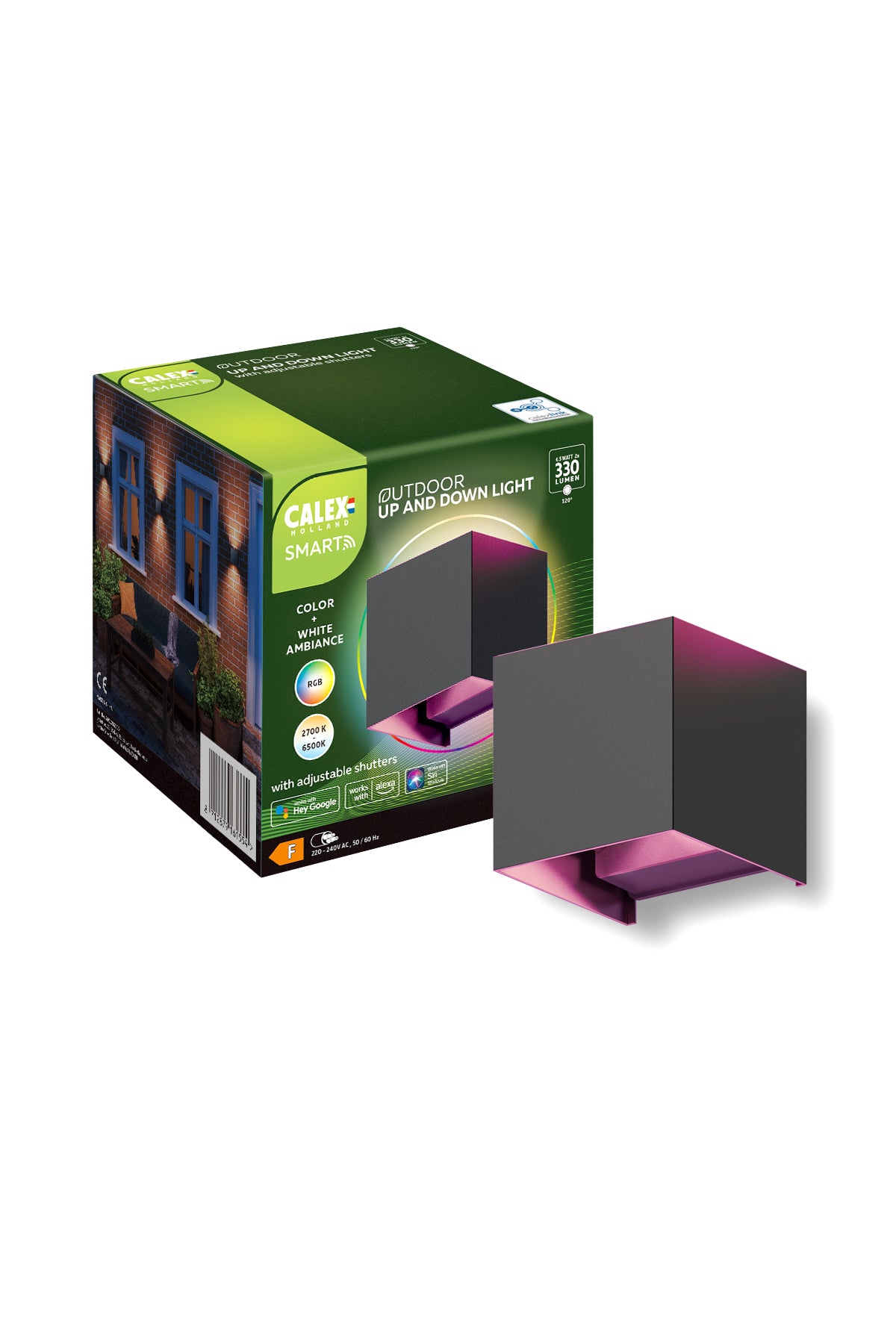 Calex Smart Outdoor Wandlamp - IP54 - Up&Down - RGB Warm Wit - Zwart 