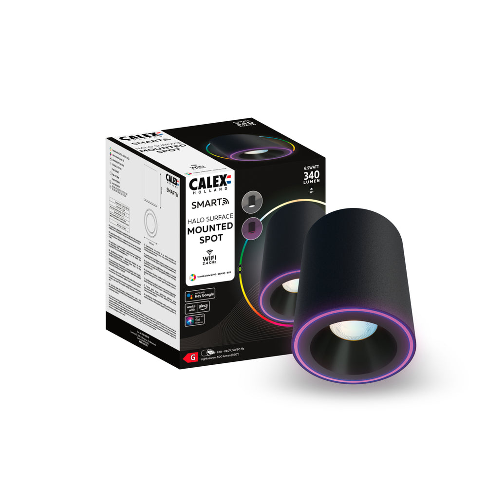 Calex Slimme Halo LED Opbouwspot - Zwart - RGB en Warm Wit