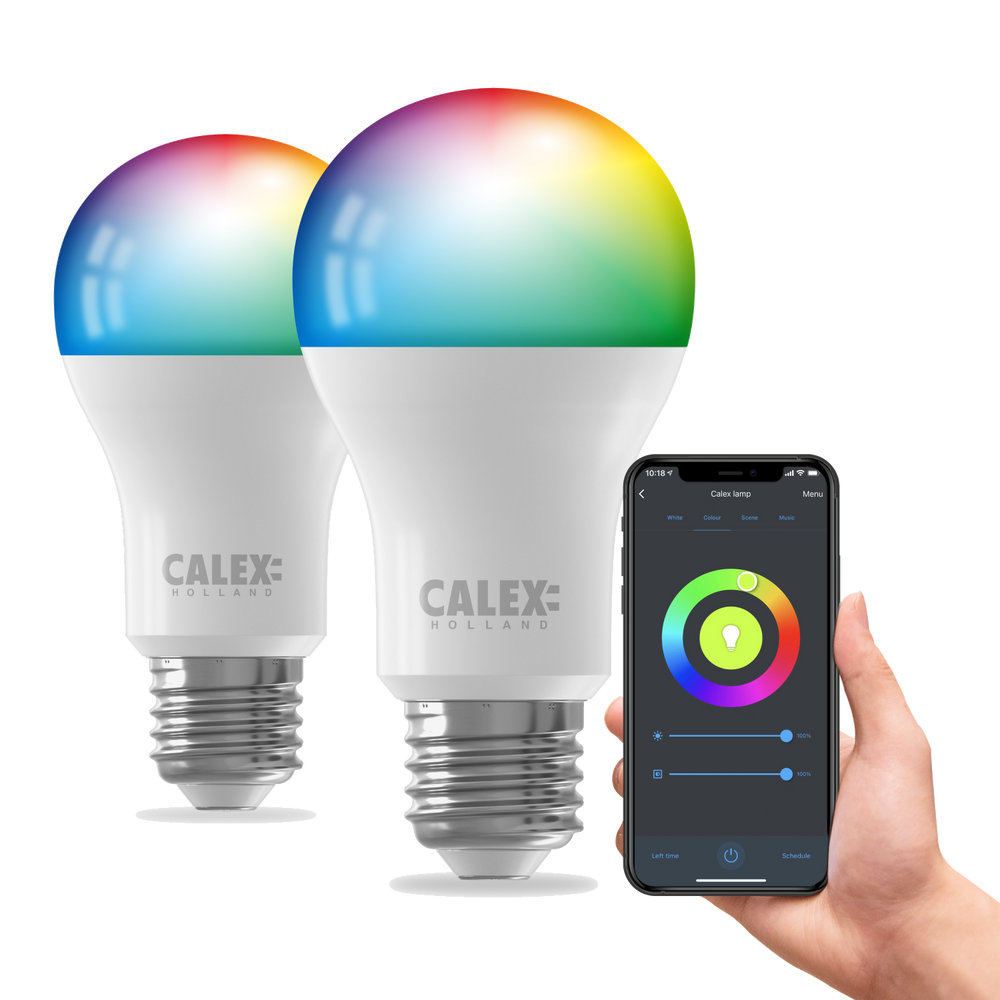 Calex Slimme LED Lamp - 2 stuks - E27- A60 - RGB en Warm Wit - 9.4W