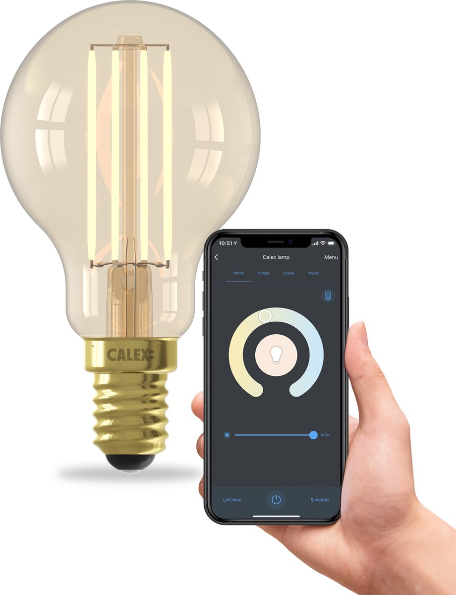 Calex Slimme LED Lamp - E14 - Filament - P45 - Goud - Warm Wit - 4.9W