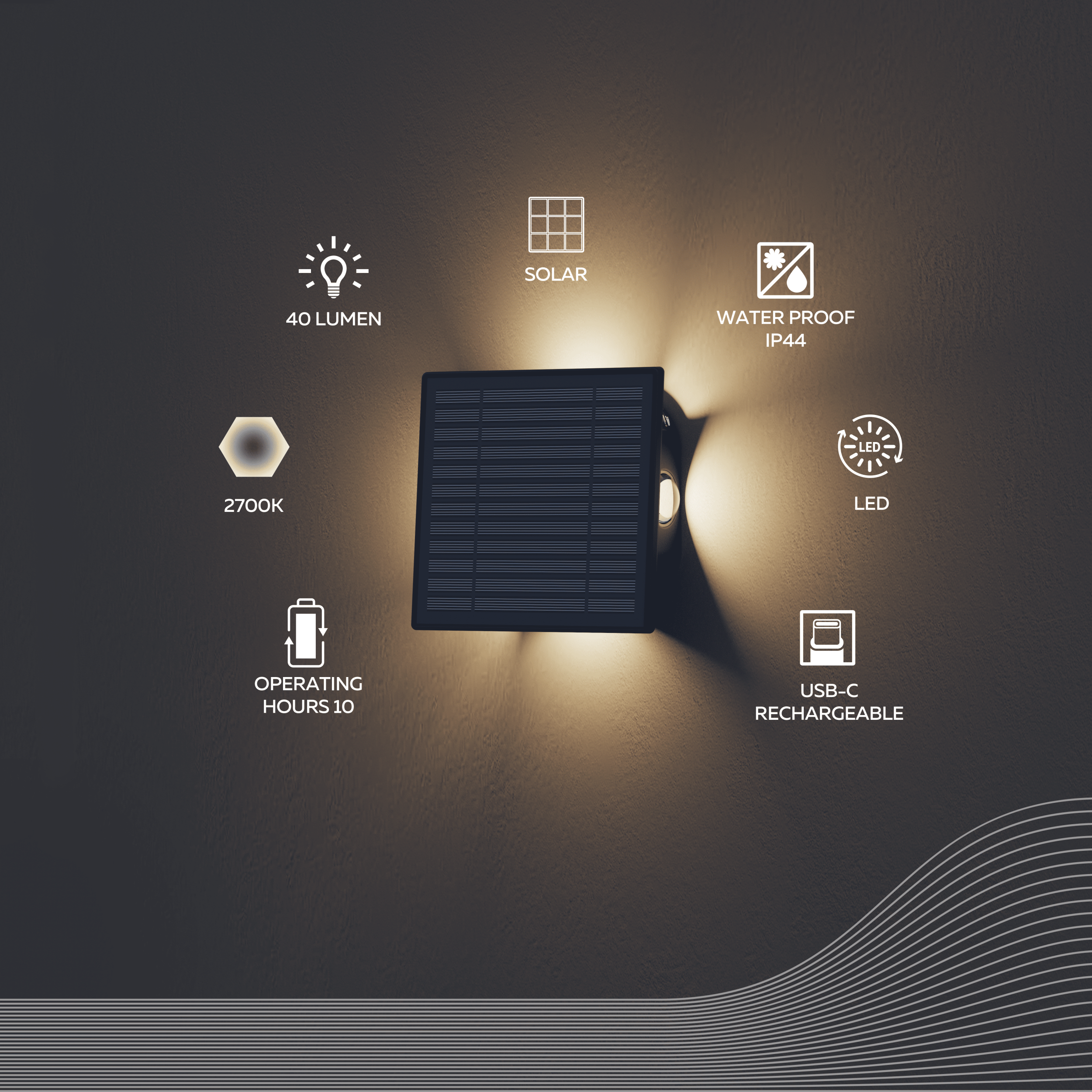 Calex Altamura Solar Wall Light - Black