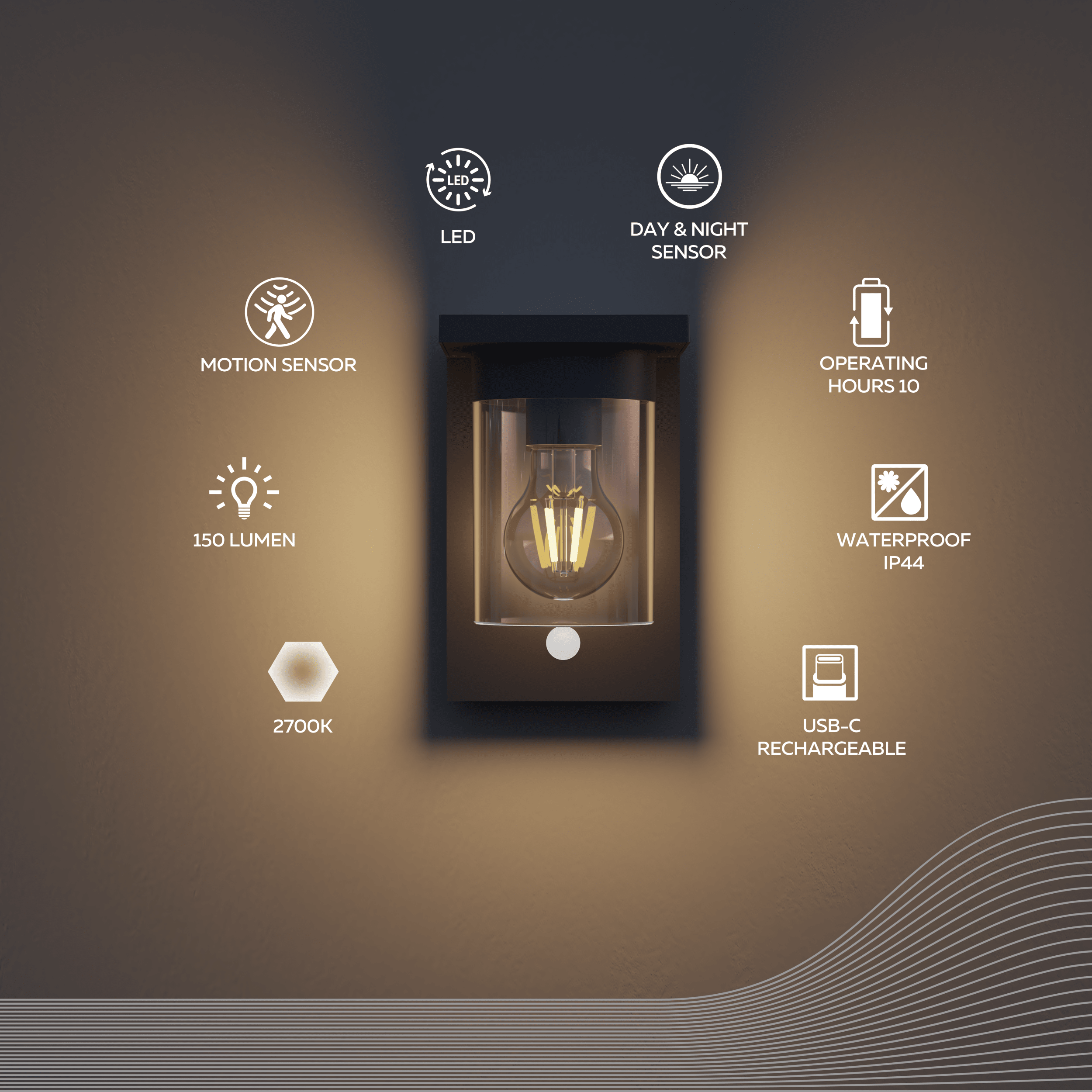 Calex Asti Solar Wall Light - Black