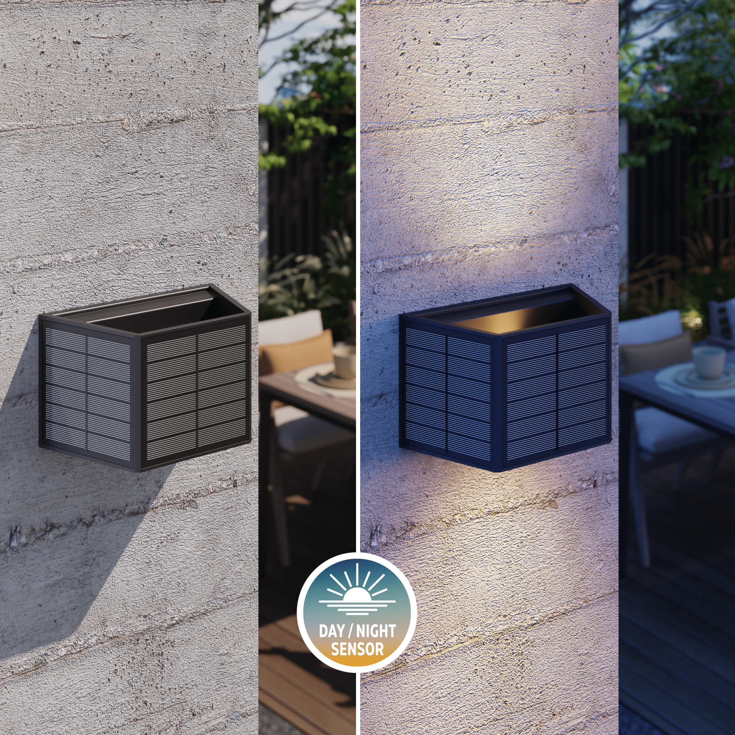 Calex Caserta Solar Wall Light - Up & Down - Black