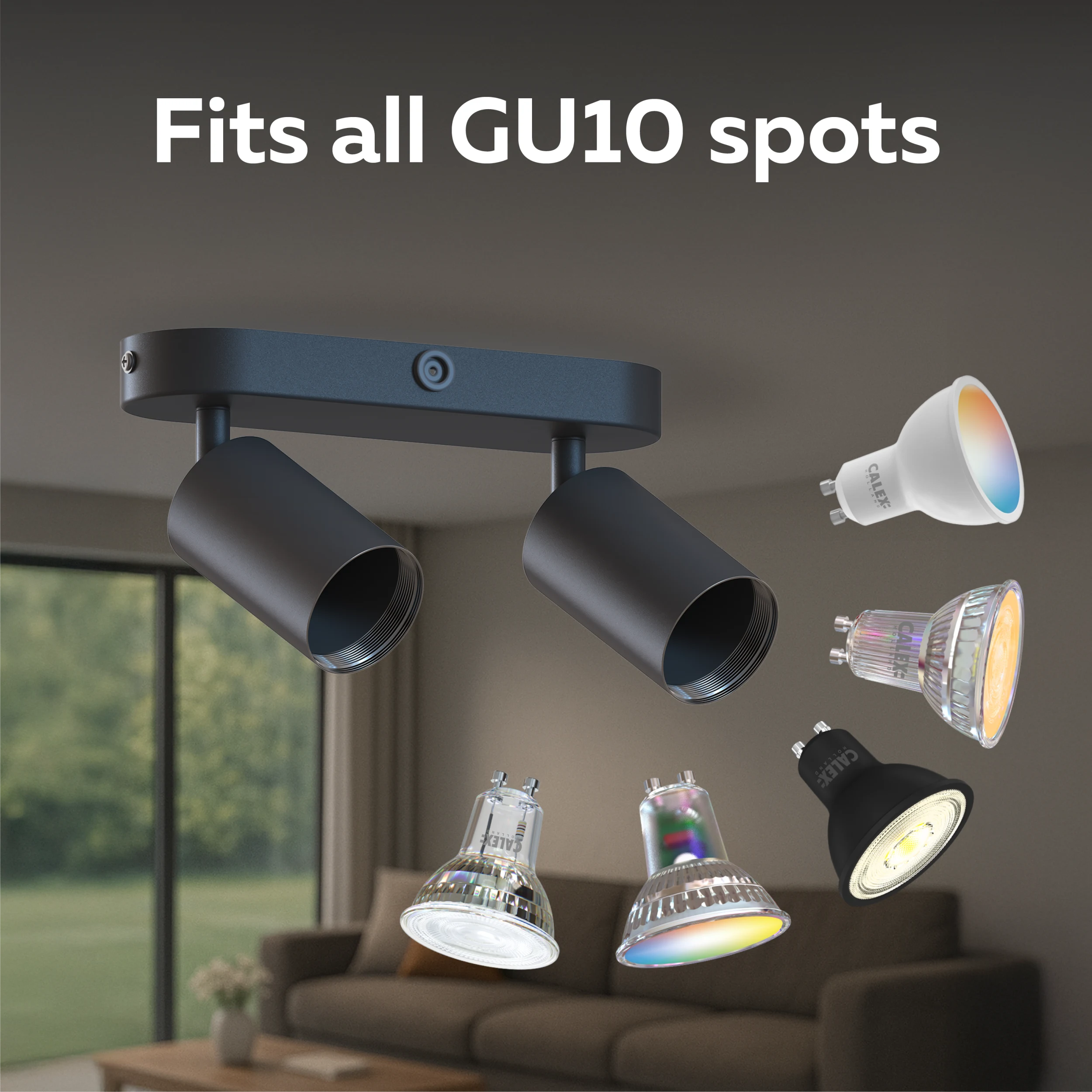 Calex Ceiling Spot Light - 2x GU10 - Oval - Black