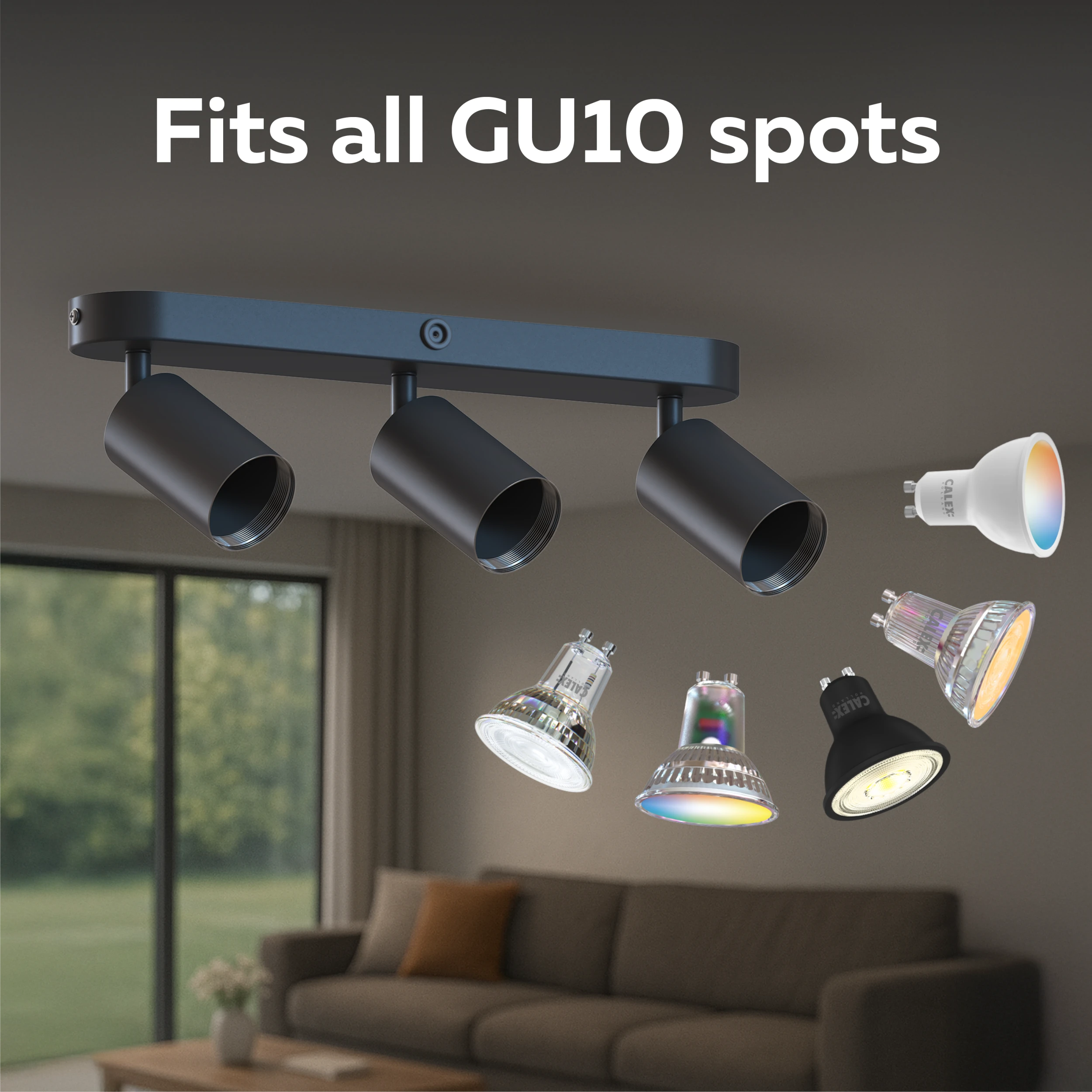 Calex Ceiling Spot Light - 3x GU10 - Oval - Black