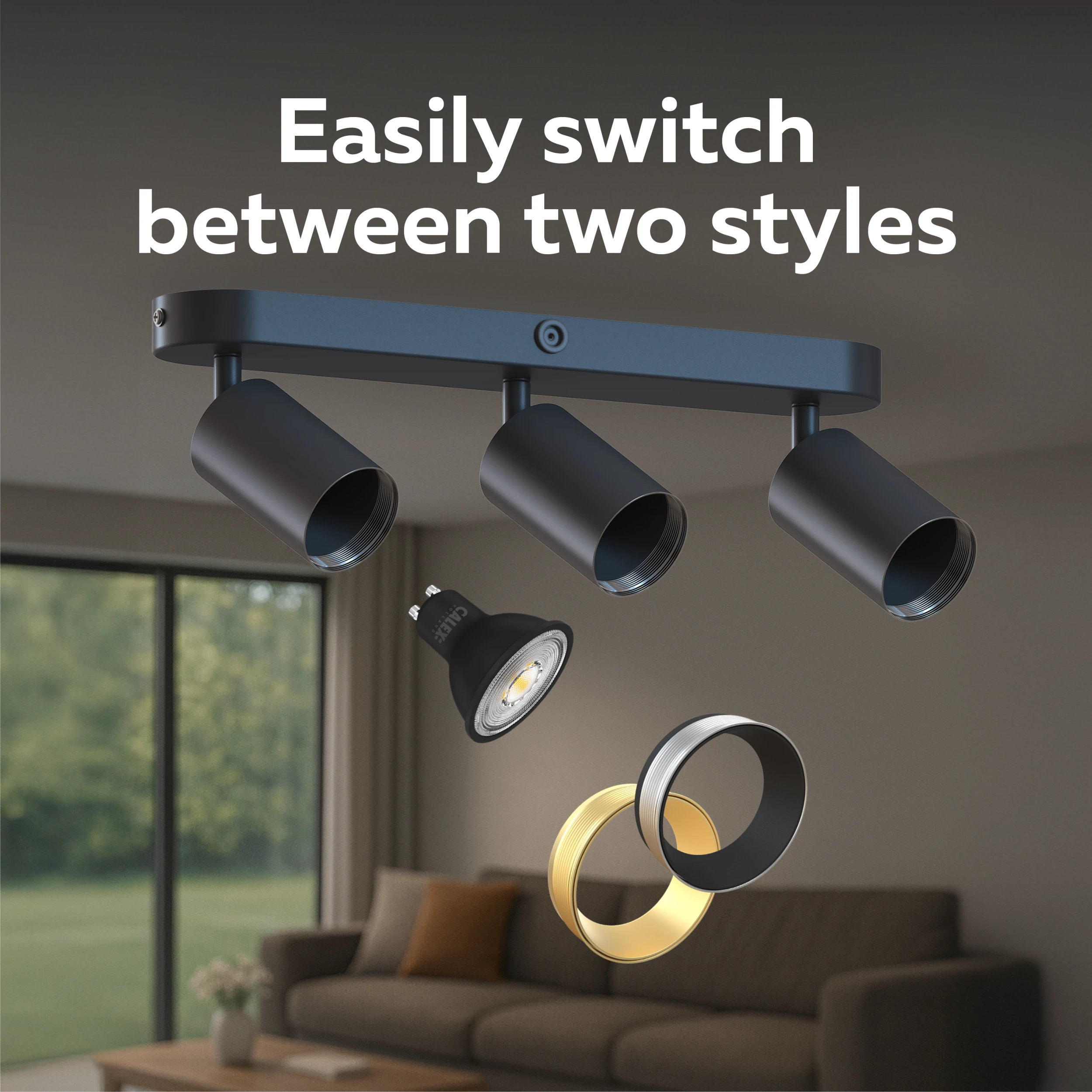 Calex Ceiling Spot Light - 3x GU10 - Oval - Black