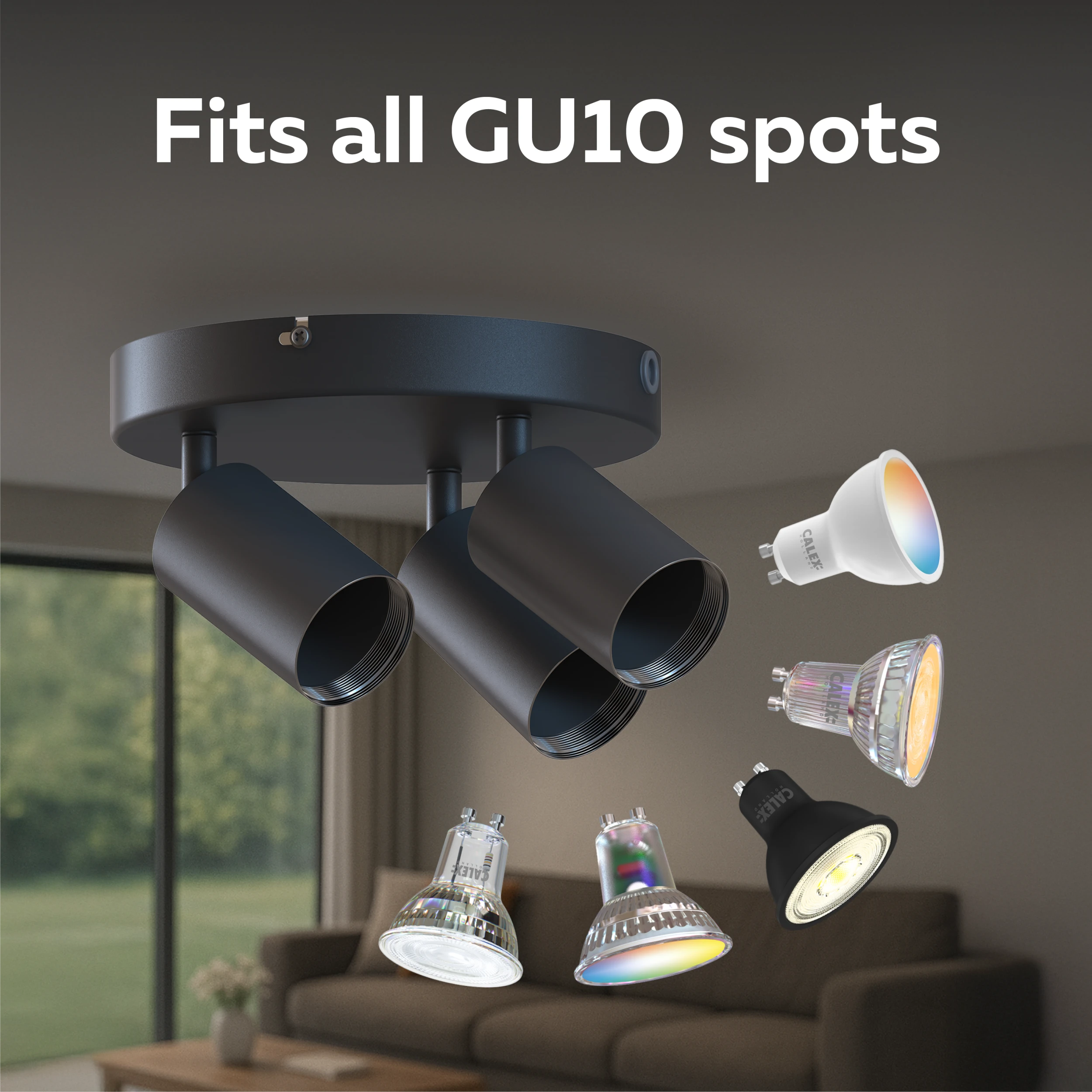 Calex Ceiling Spot Light - 3x GU10 - Round - Black