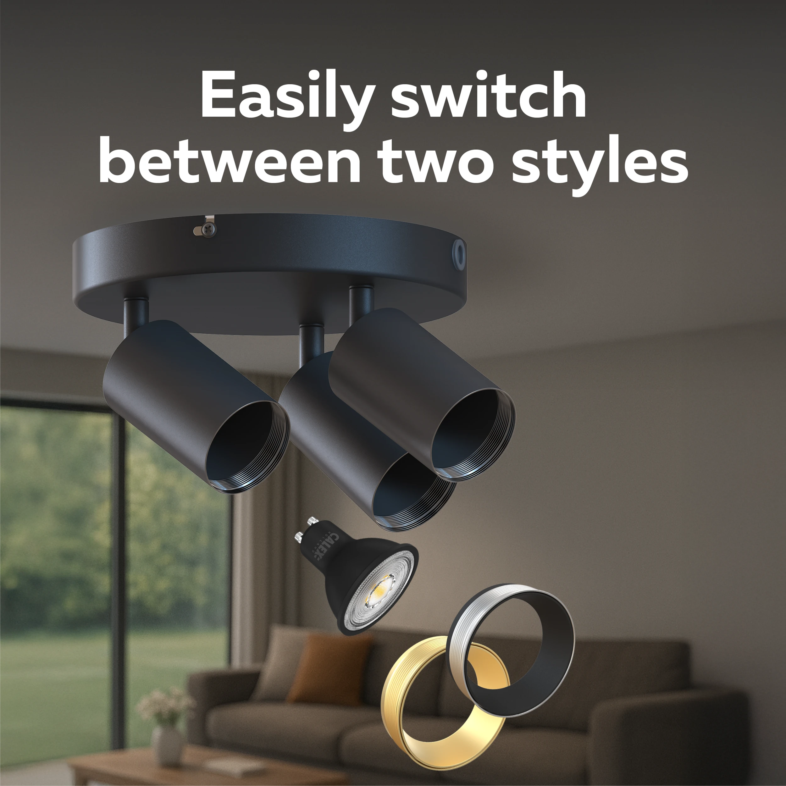 Calex Ceiling Spot Light - 3x GU10 - Round - Black