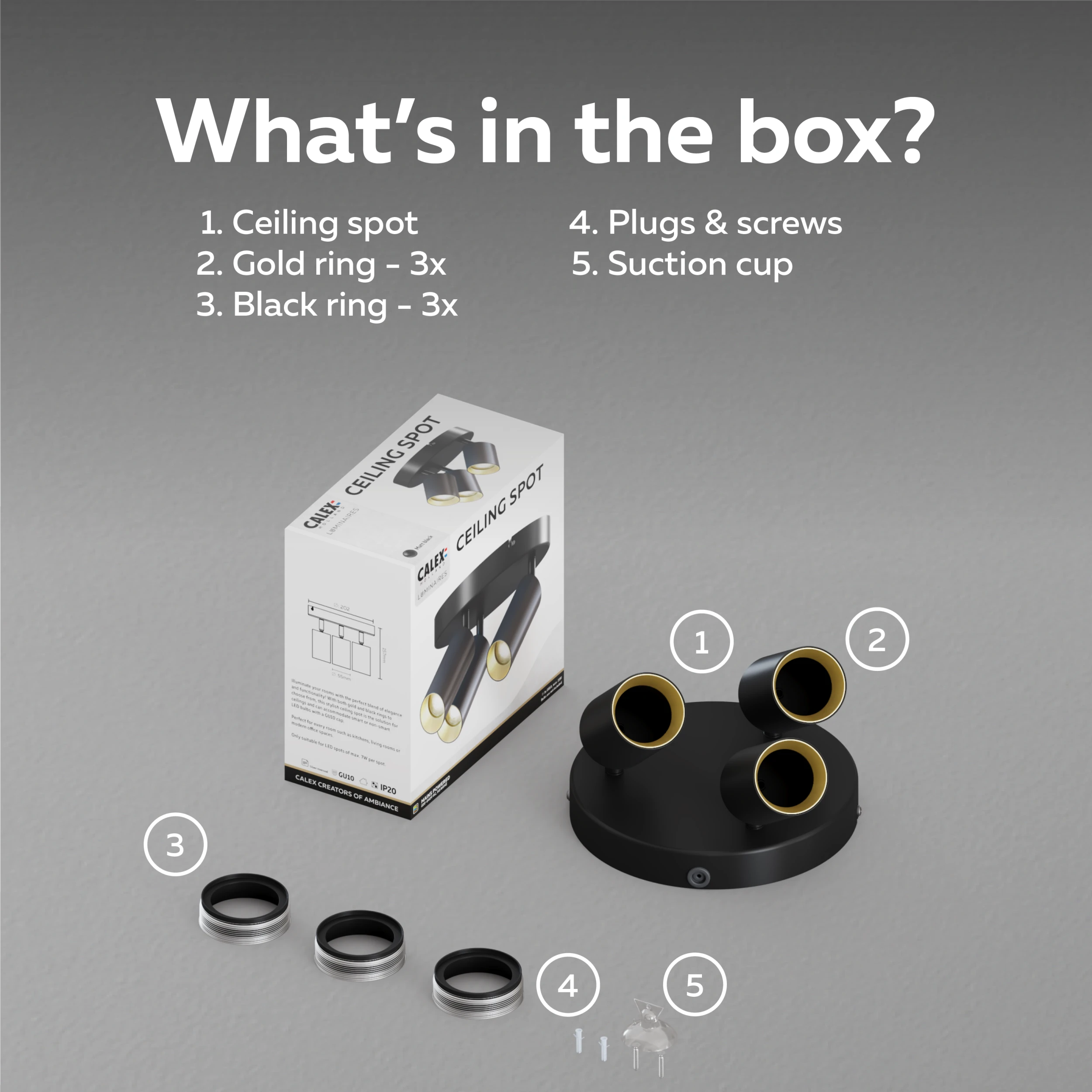 Calex Ceiling Spot Light - 3x GU10 - Round - Black