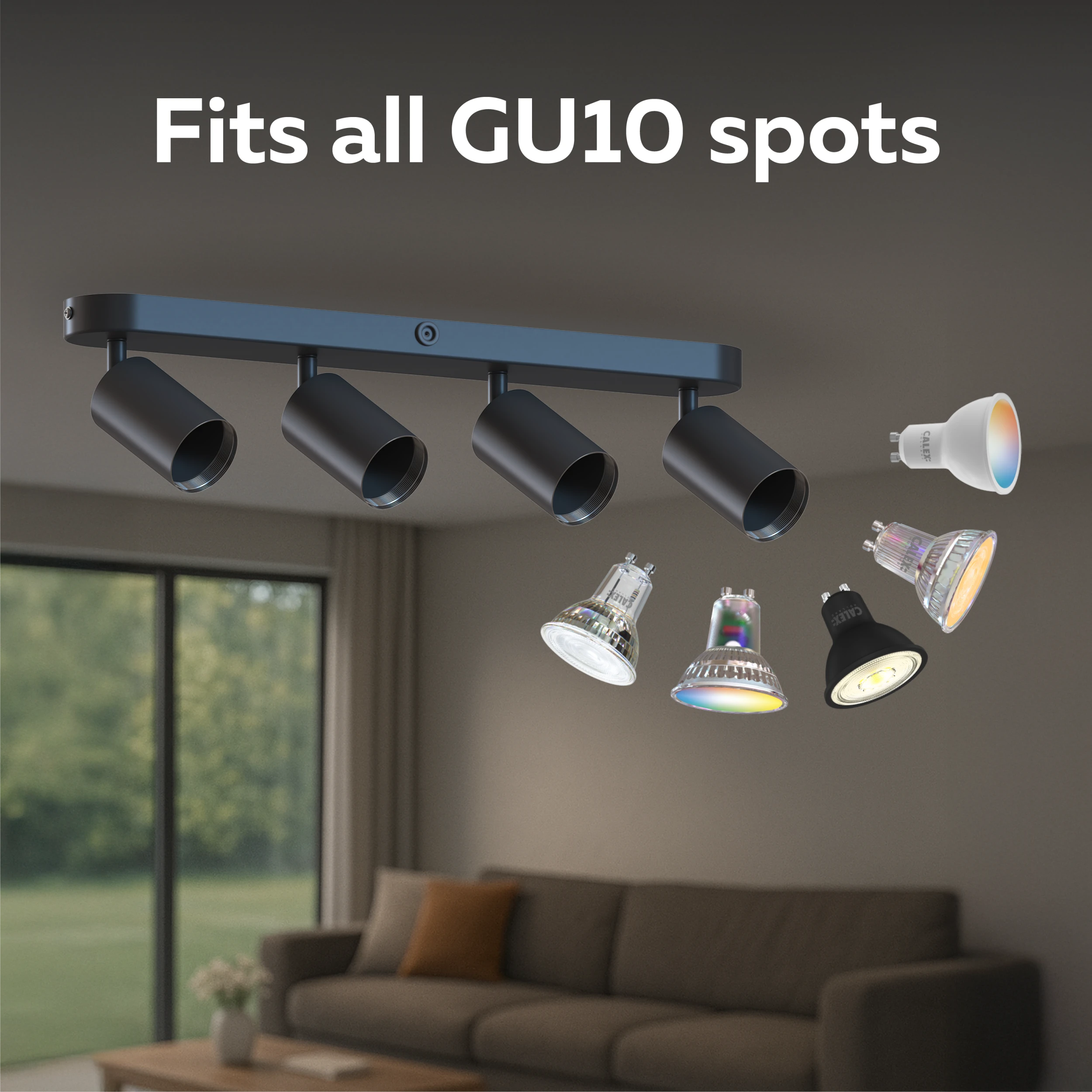 Calex Ceiling Spot Light - 4x GU10 - Oval - Black