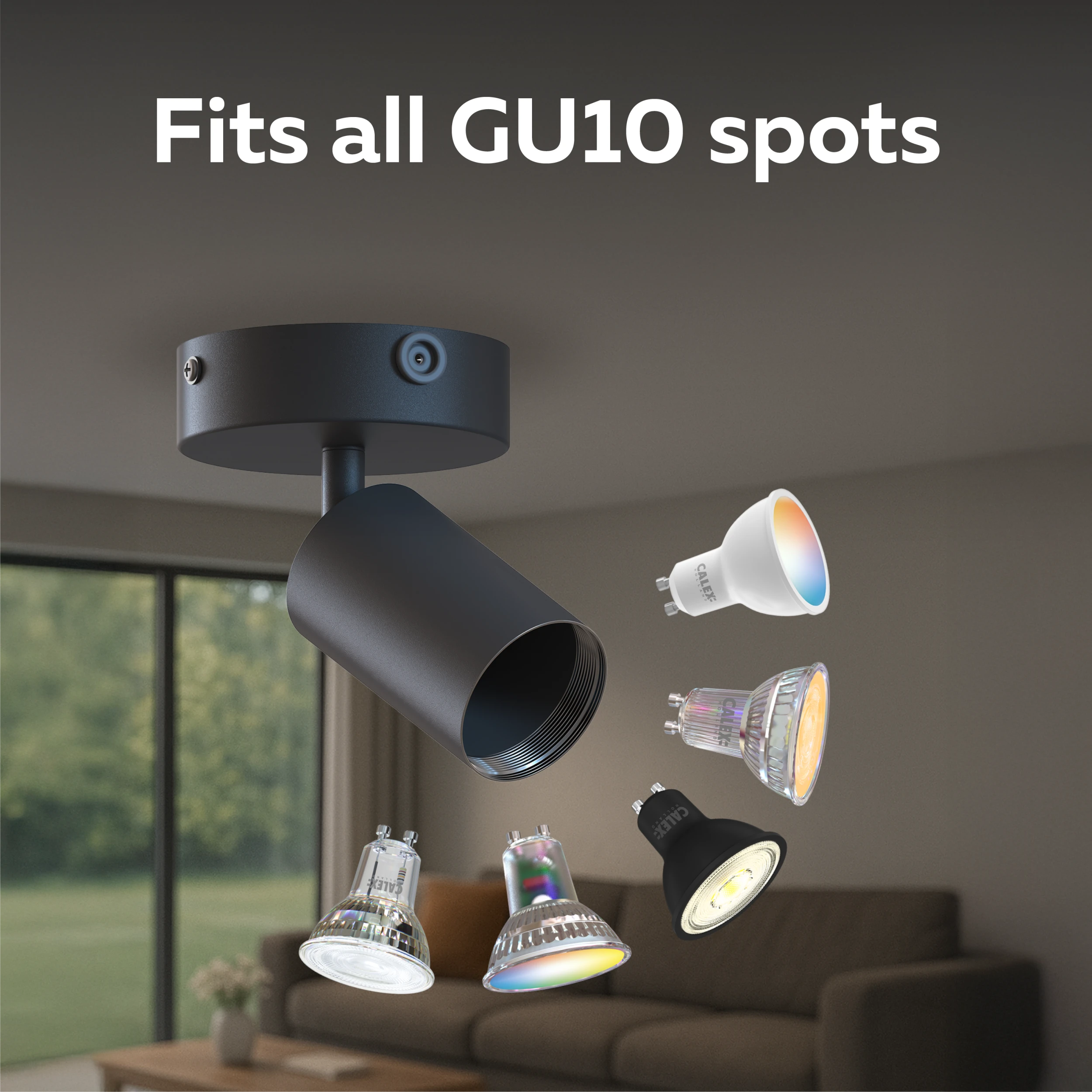 Calex Ceiling Spot light - 1x GU10 - Round - Black