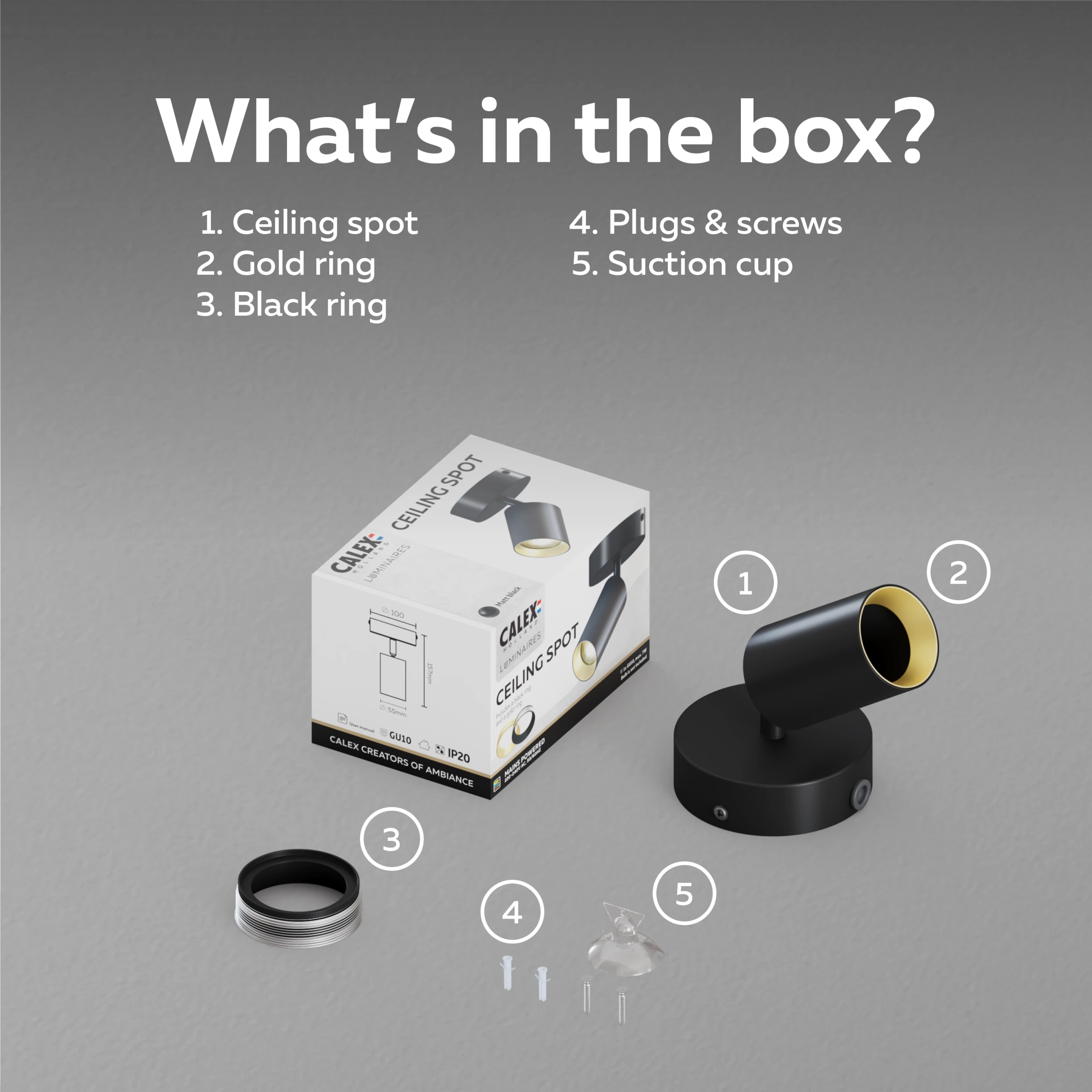 Calex Ceiling Spot light - 1x GU10 - Round - Black