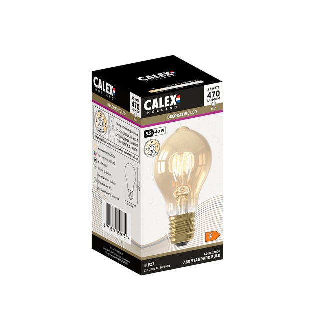Calex Flex Filament LED Lamp - E27 - A60 - Gold