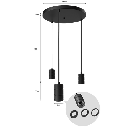 Calex Hanging Lamp Round - 3x E27 - 40cm - Black