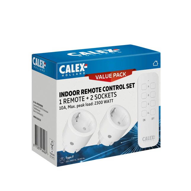 Calex Indoor Socket - 2x Sockets - Remote Control