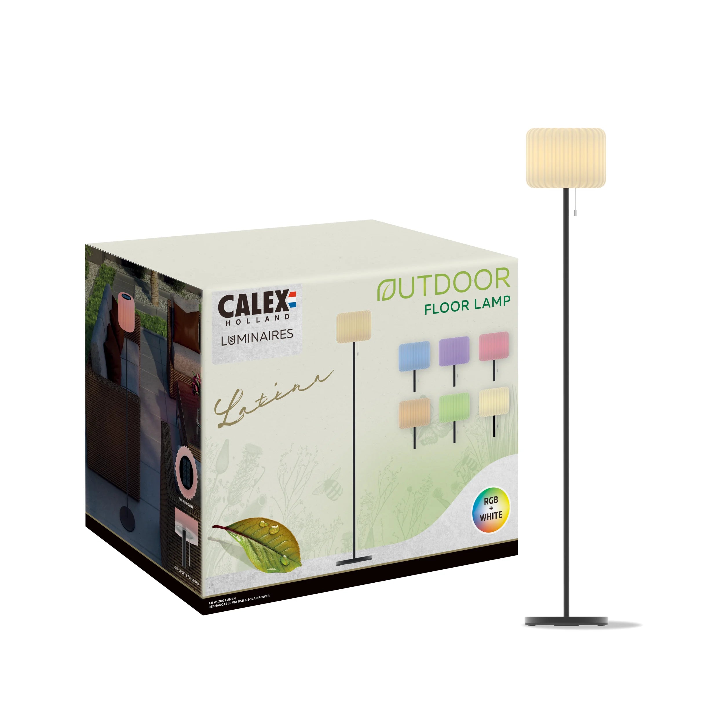 Calex Latina Outdoor Floor Lamp - Rechargeable and Solar - Black