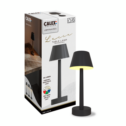 Calex Lucca Rechargeable Table Lamp - Black